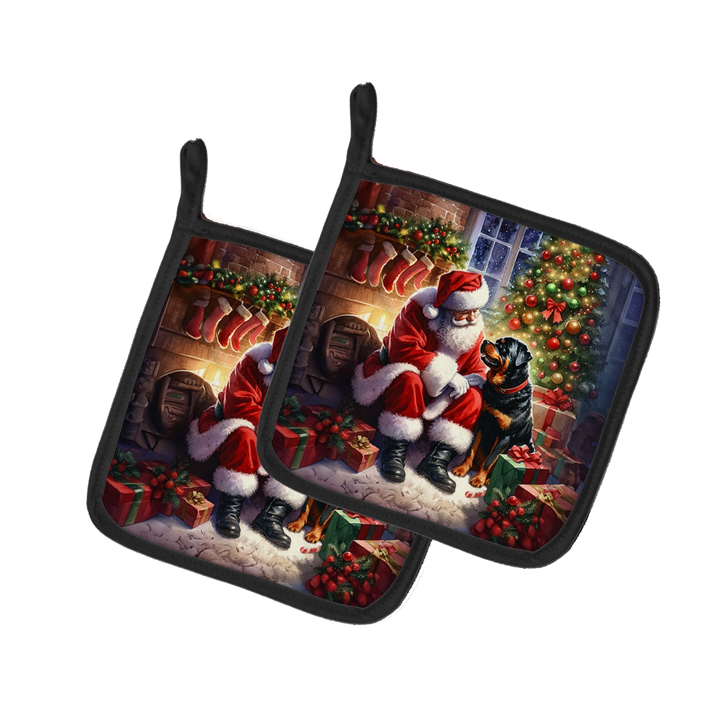 Buy this Rottweiler and Santa Claus Pair of Pot Holders