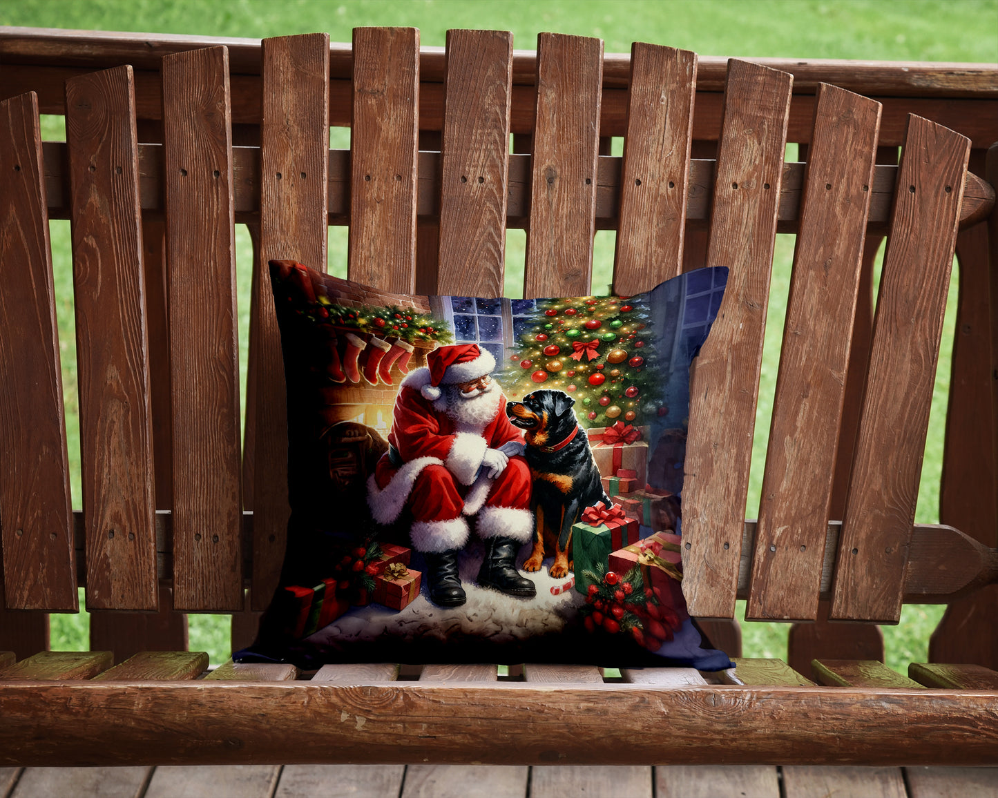 Rottweiler and Santa Claus Throw Pillow