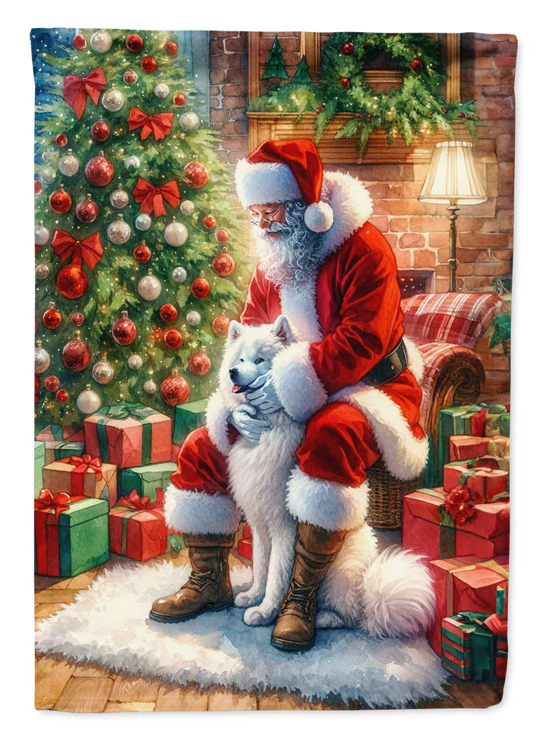 Buy this Samoyed and Santa Claus House Flag