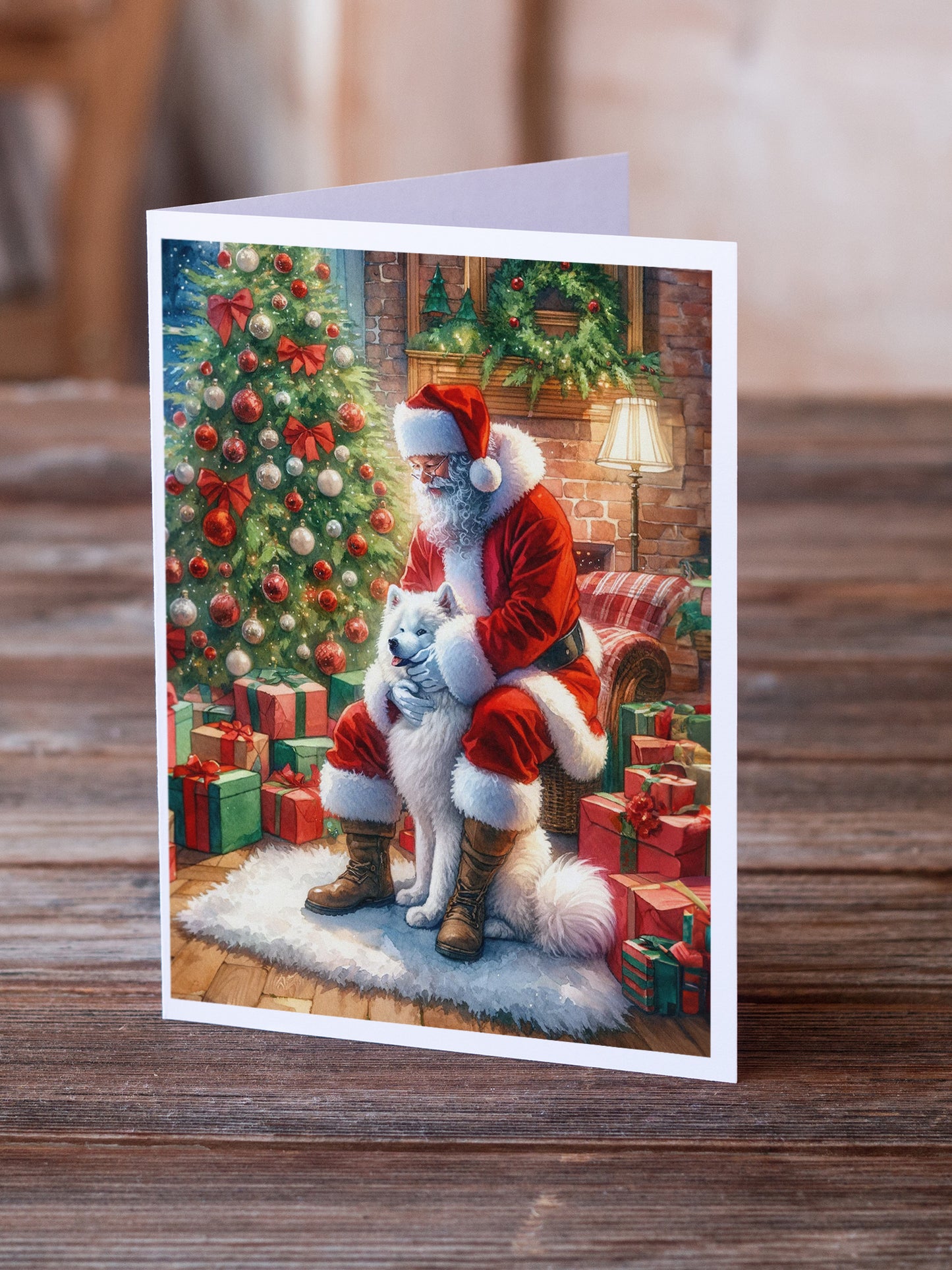 Samoyed and Santa Claus Greeting Cards Pack of 8