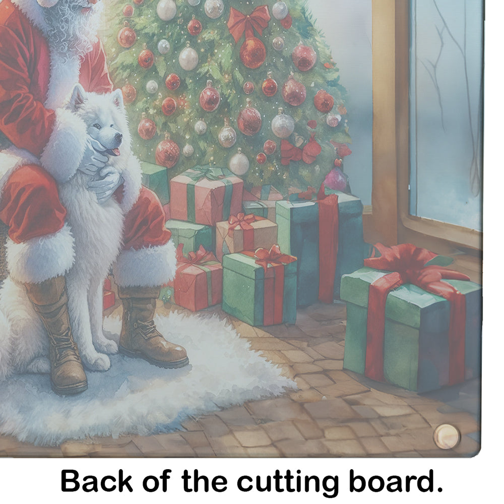 Samoyed and Santa Claus Glass Cutting Board