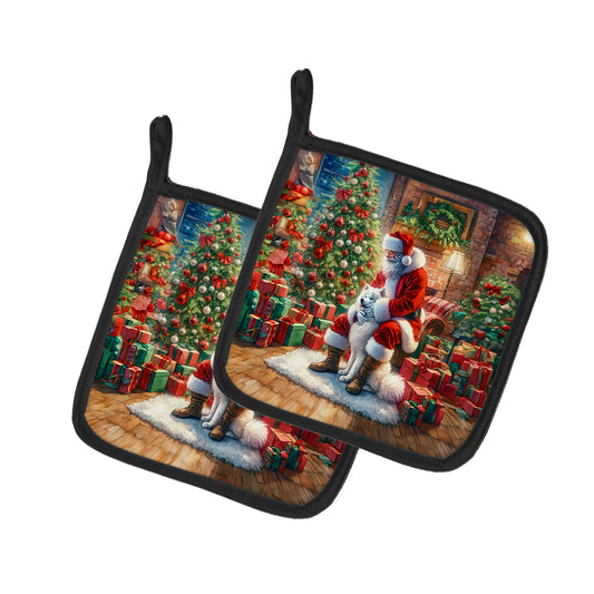 Buy this Samoyed and Santa Claus Pair of Pot Holders