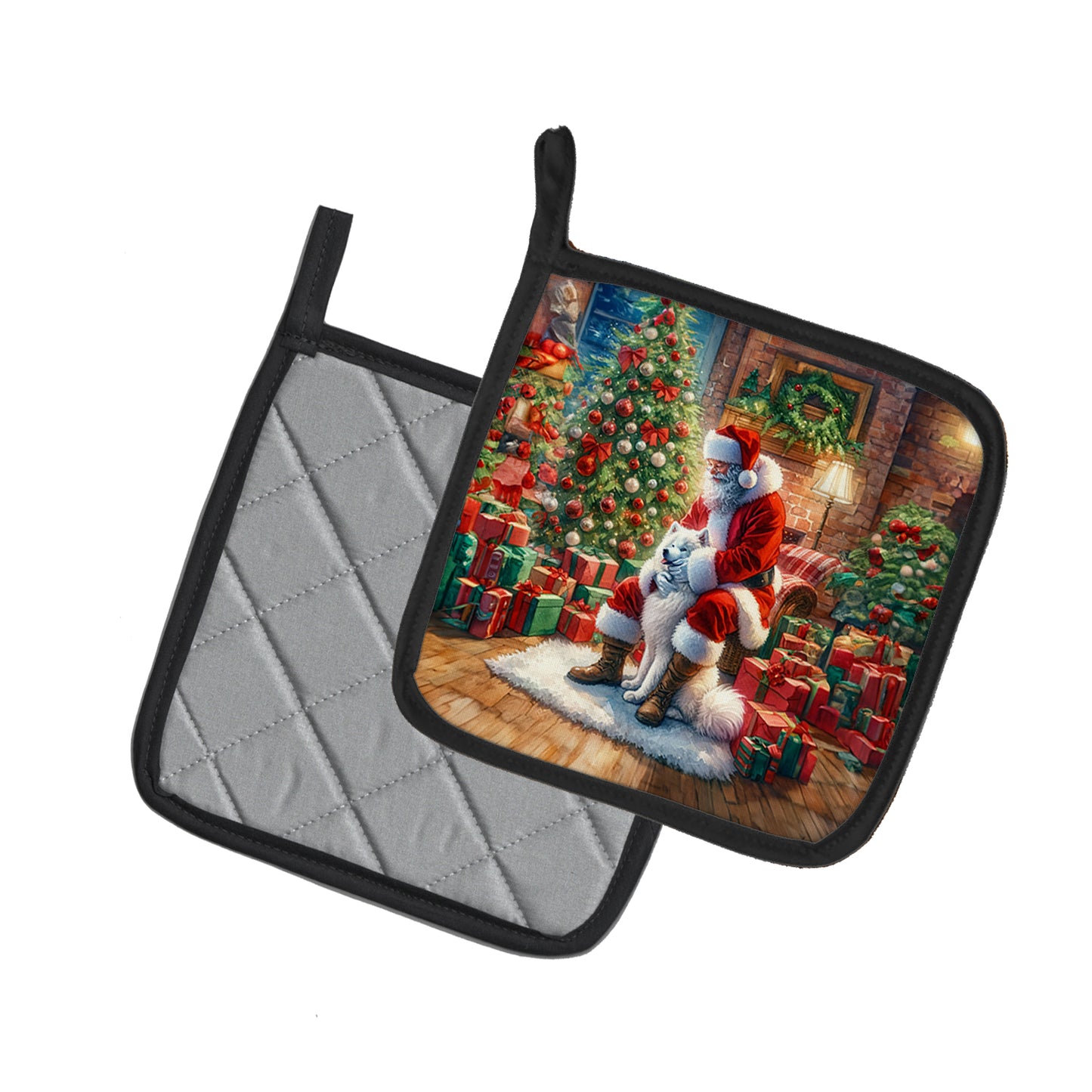 Samoyed and Santa Claus Pair of Pot Holders