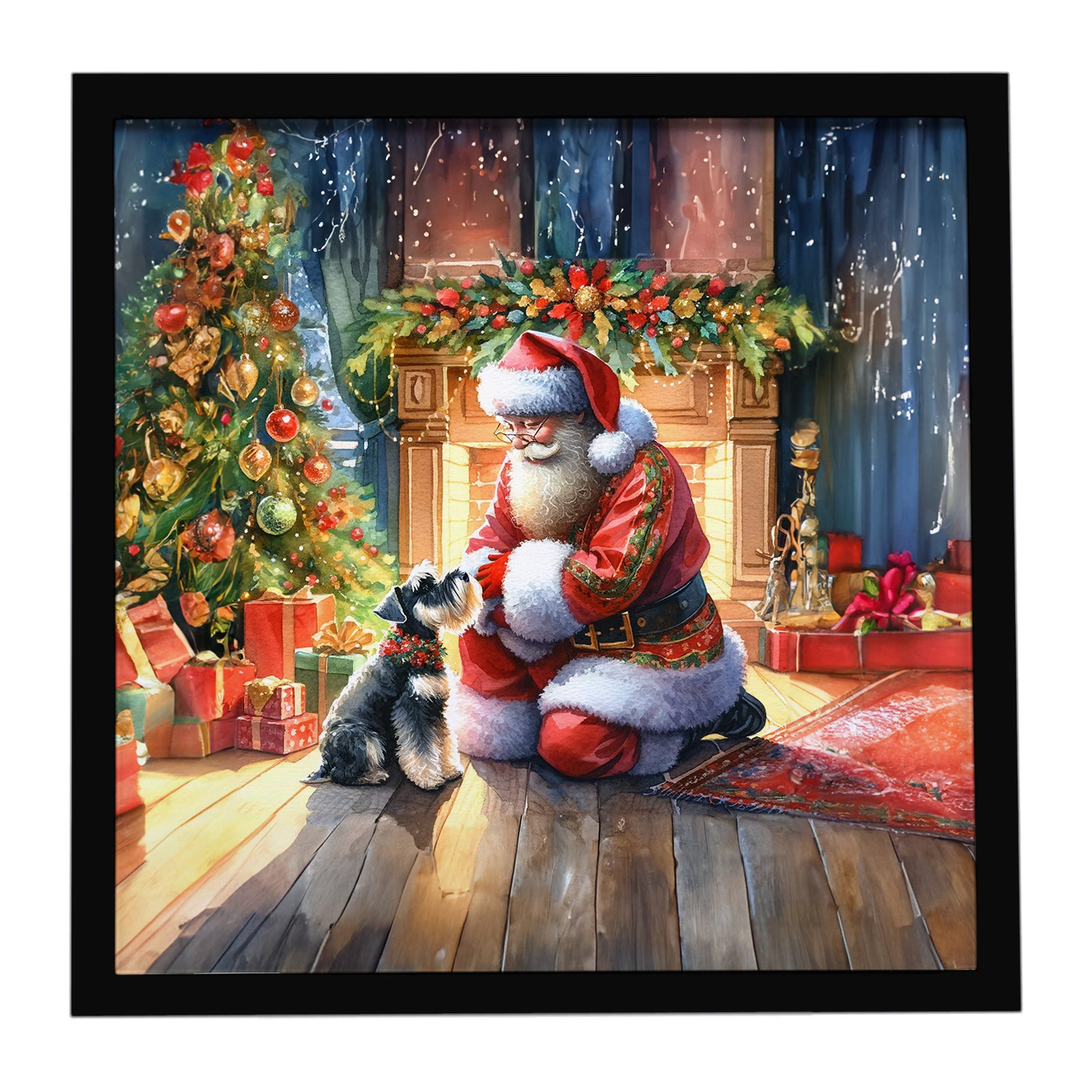 Buy this Schnauzer and Santa Claus Framed Metal Print