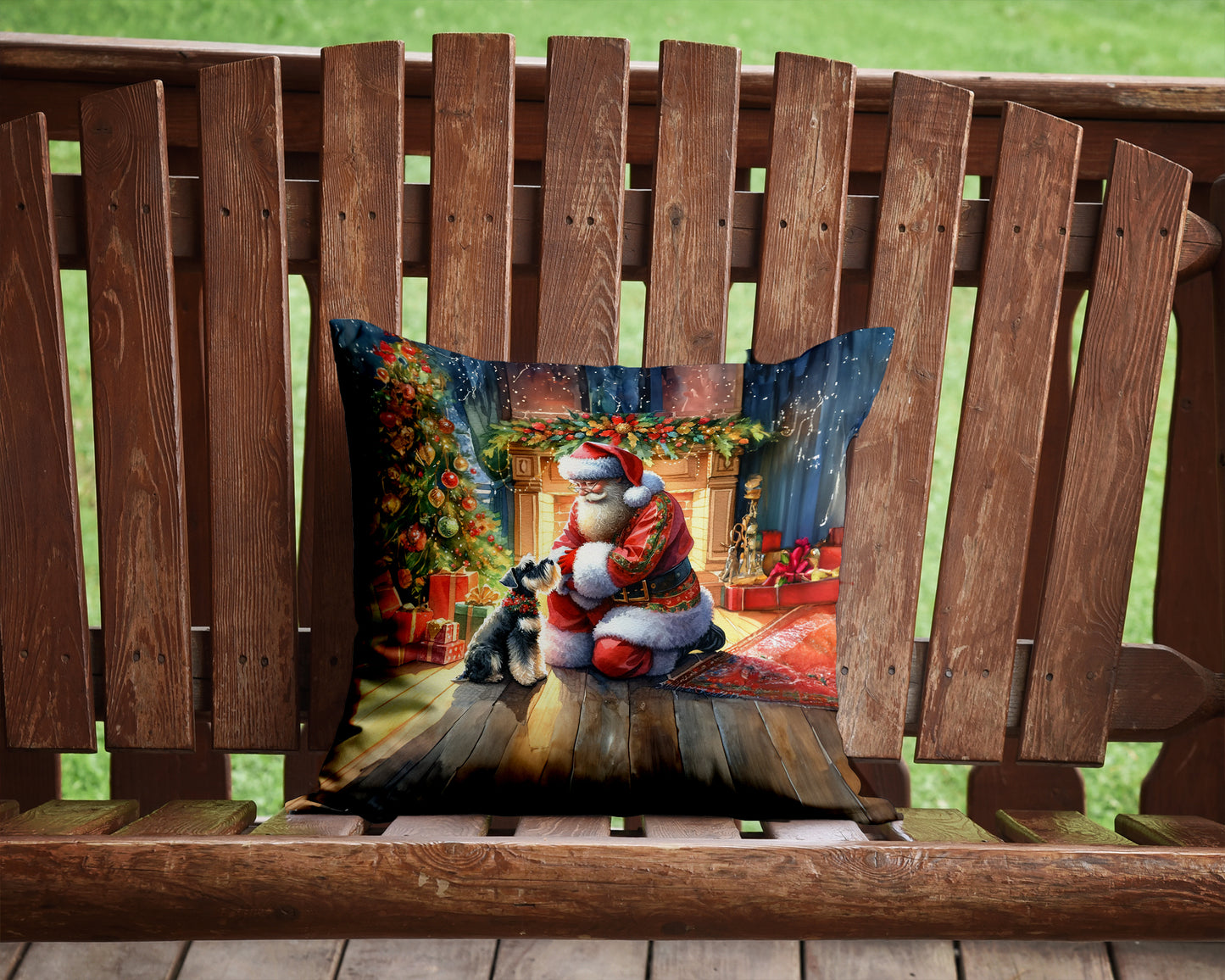 Schnauzer and Santa Claus Throw Pillow