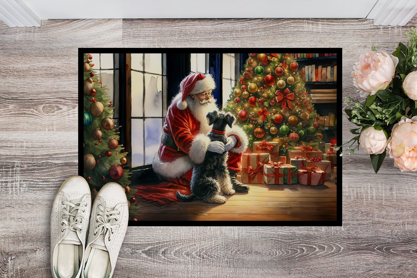 Schnauzer and Santa Claus Doormat