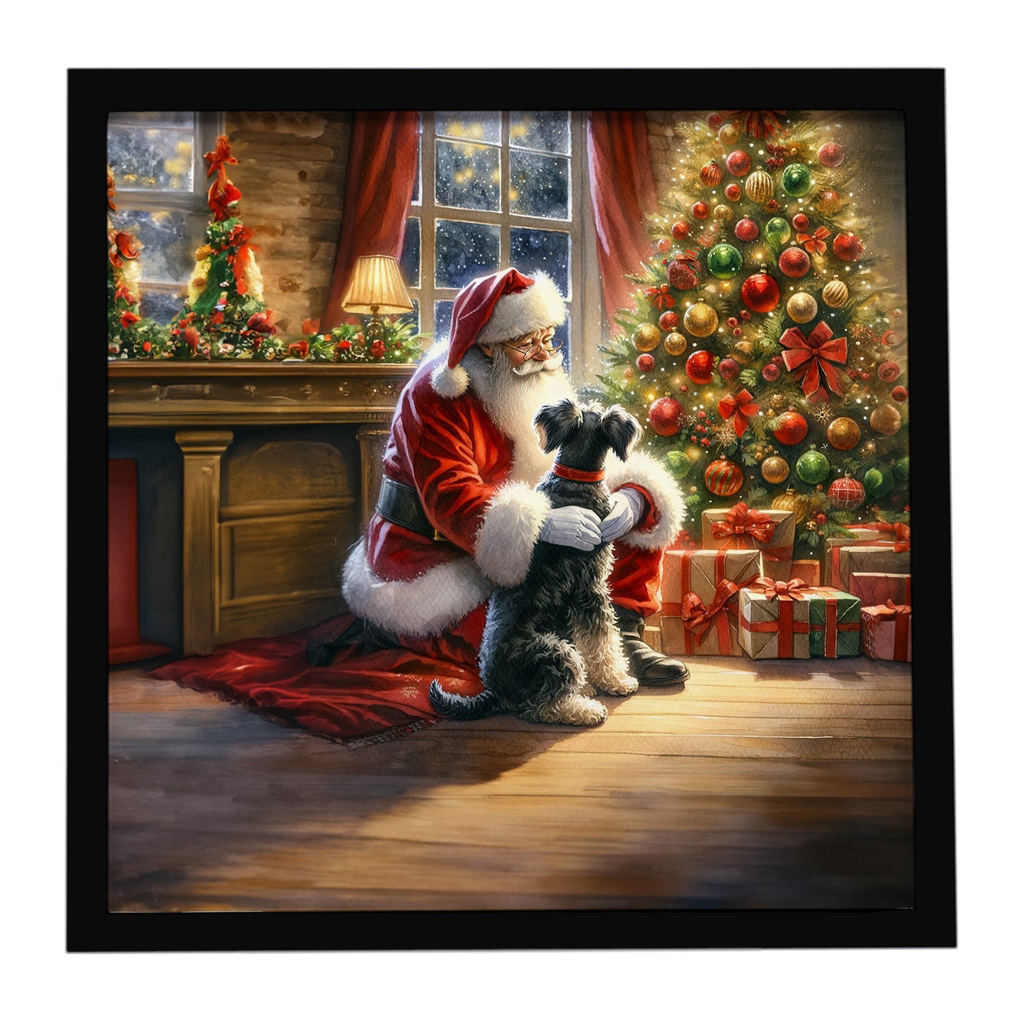 Buy this Schnauzer and Santa Claus Framed Metal Print