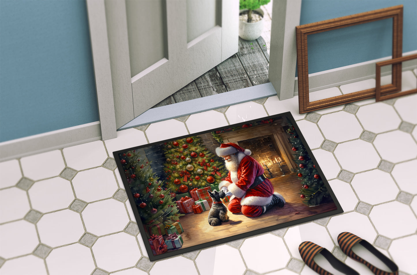 Scottish Terrier and Santa Claus Doormat