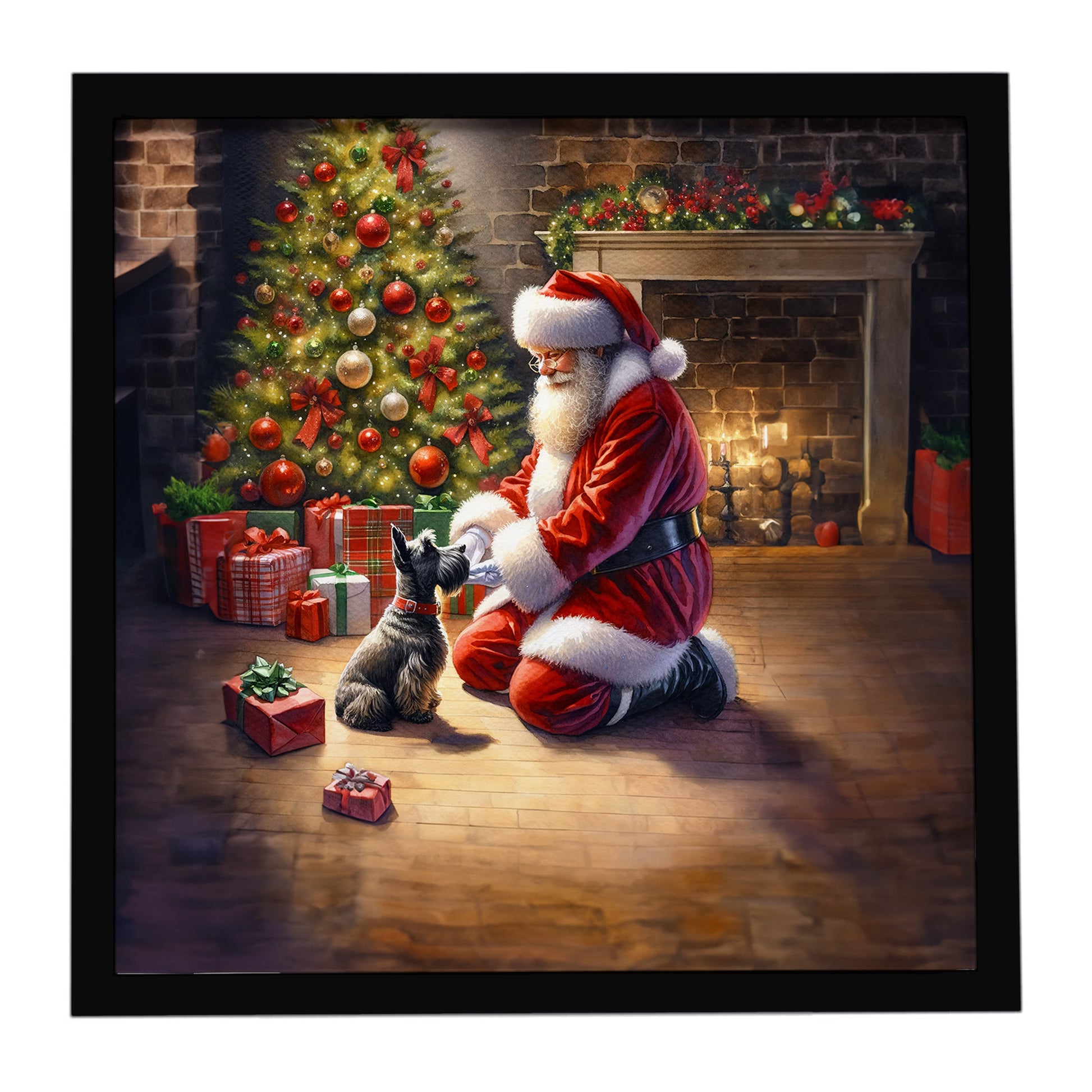 Buy this Scottish Terrier and Santa Claus Framed Metal Print