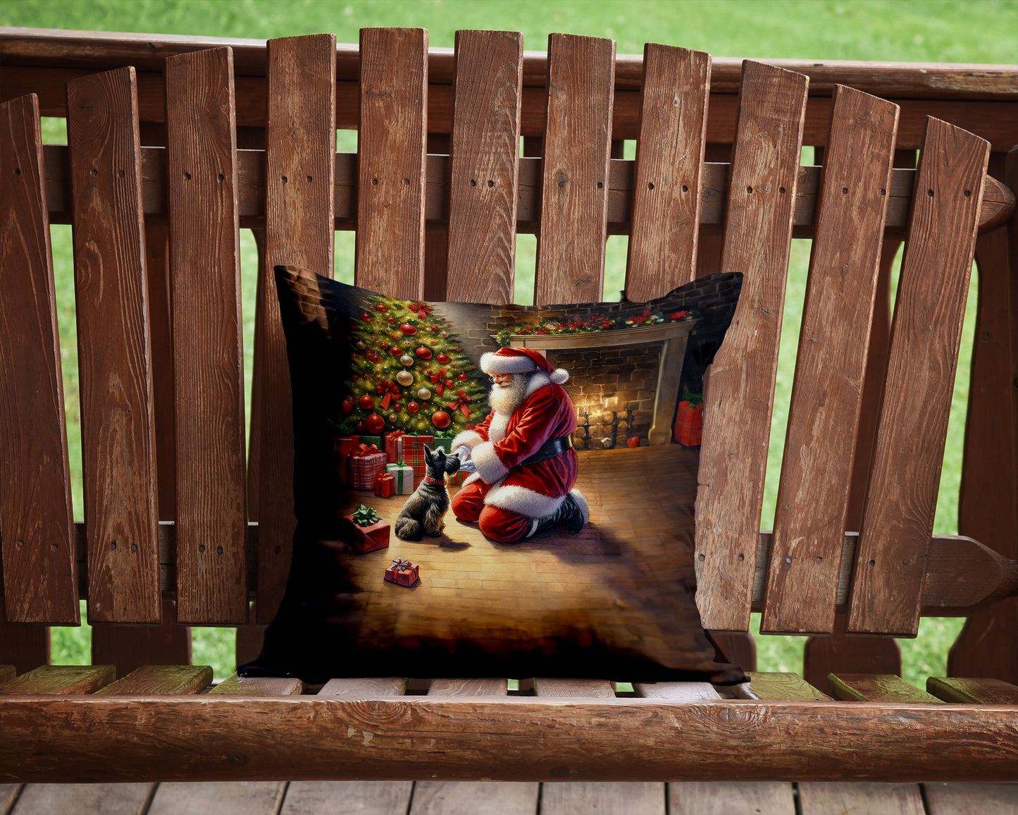 Scottish Terrier and Santa Claus Throw Pillow