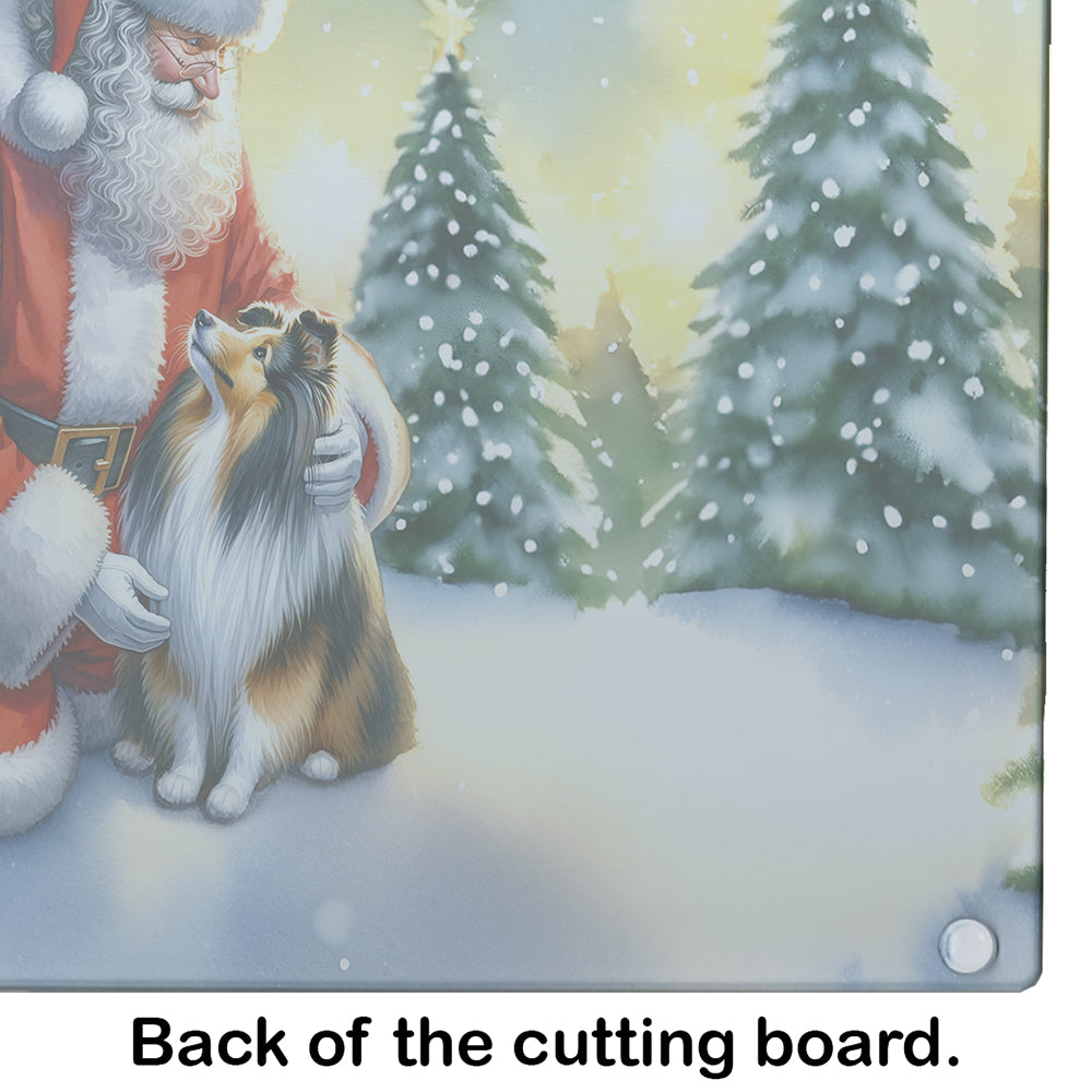 Sheltie and Santa Claus Glass Cutting Board