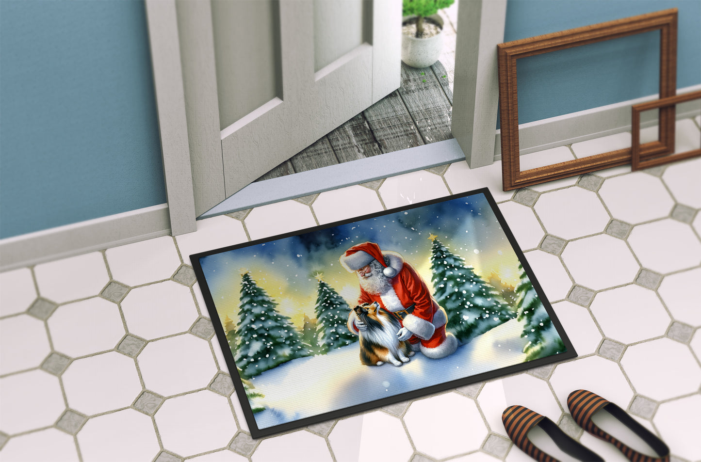 Sheltie and Santa Claus Doormat