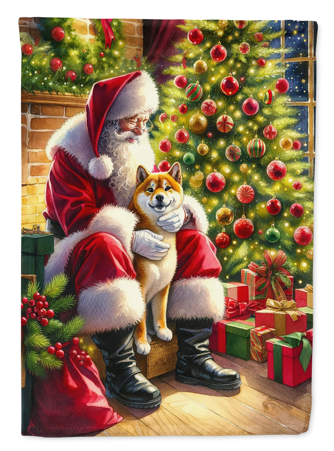 Buy this Shiba Inu and Santa Claus House Flag