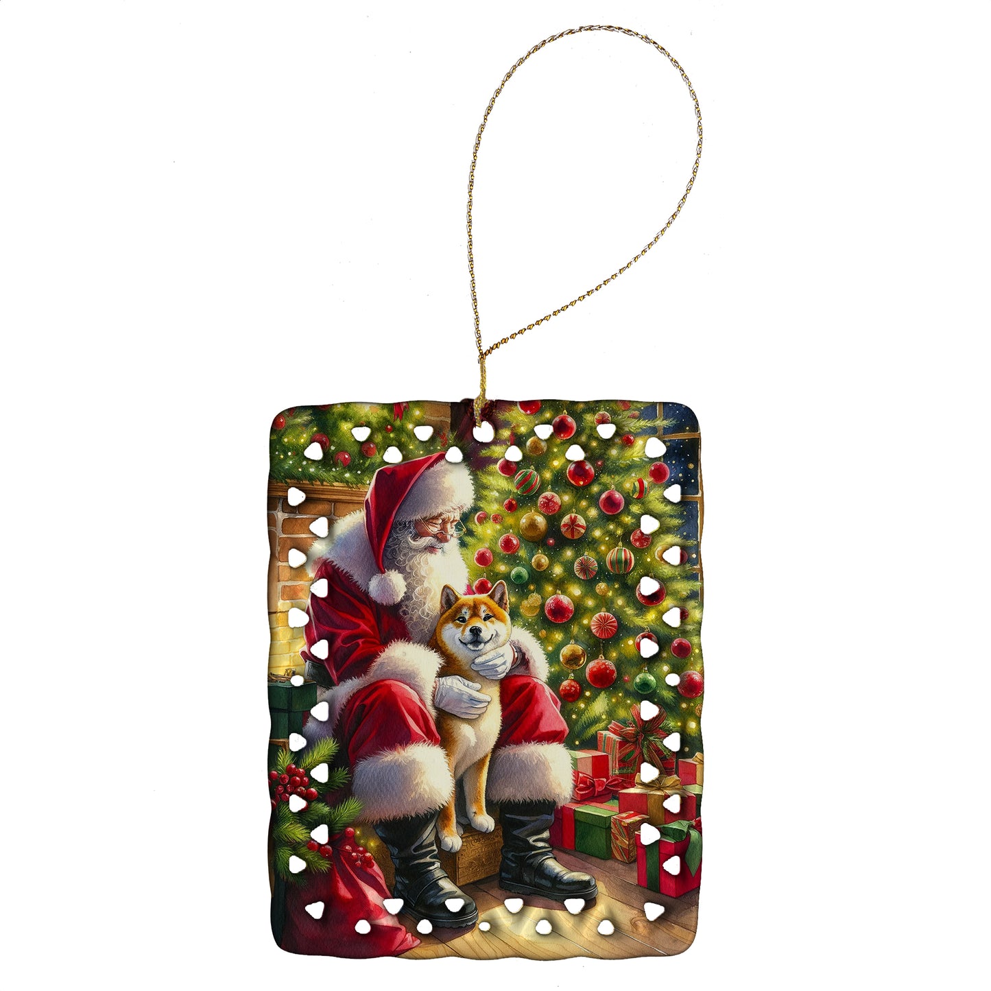 Buy this Shiba Inu and Santa Claus Porcelain Ornament