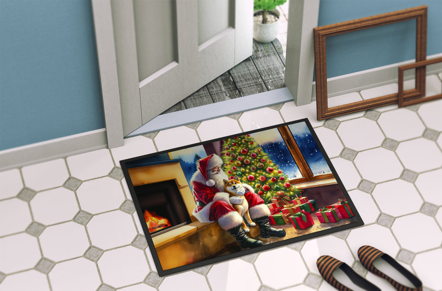 Shiba Inu and Santa Claus Doormat