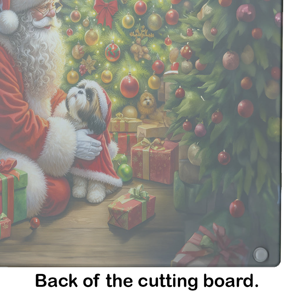 Shih Tzu and Santa Claus Glass Cutting Board