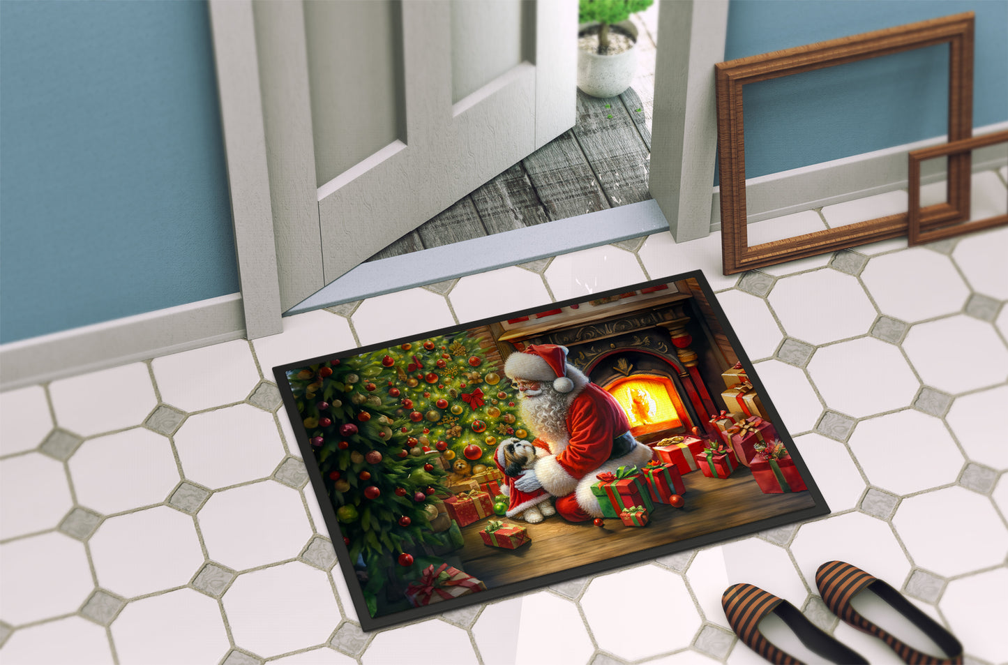 Shih Tzu and Santa Claus Doormat