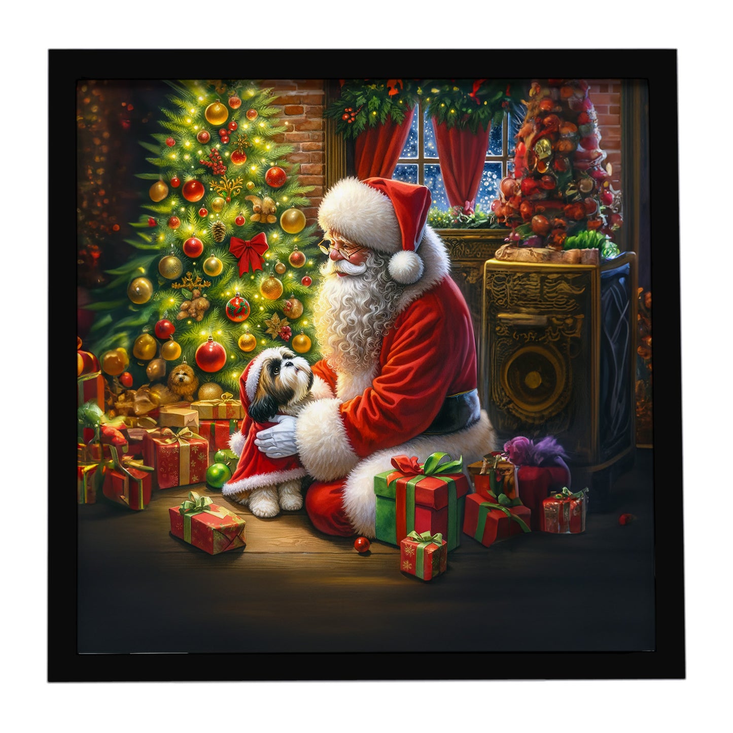 Buy this Shih Tzu and Santa Claus Framed Metal Print
