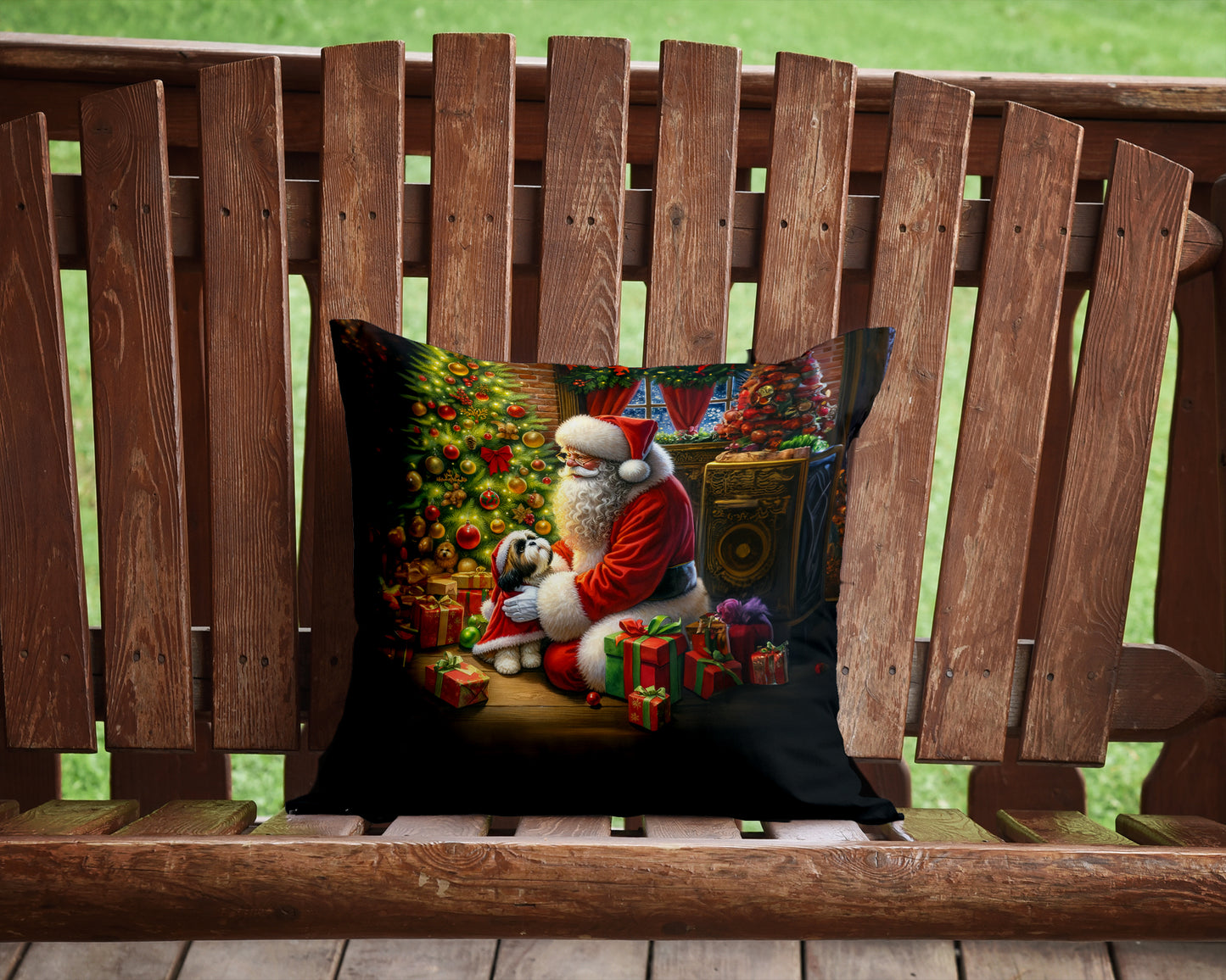 Shih Tzu and Santa Claus Throw Pillow