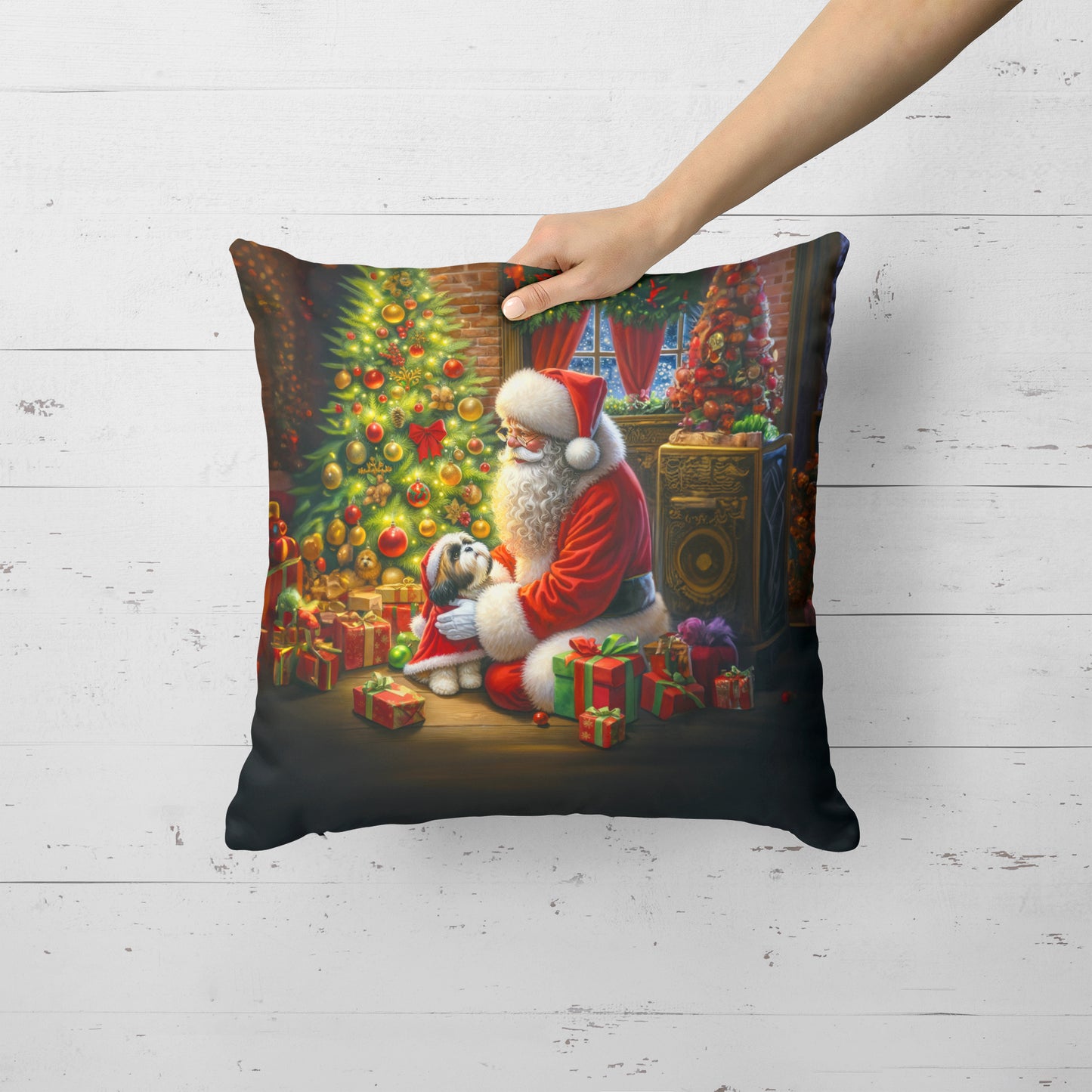 Shih Tzu and Santa Claus Throw Pillow