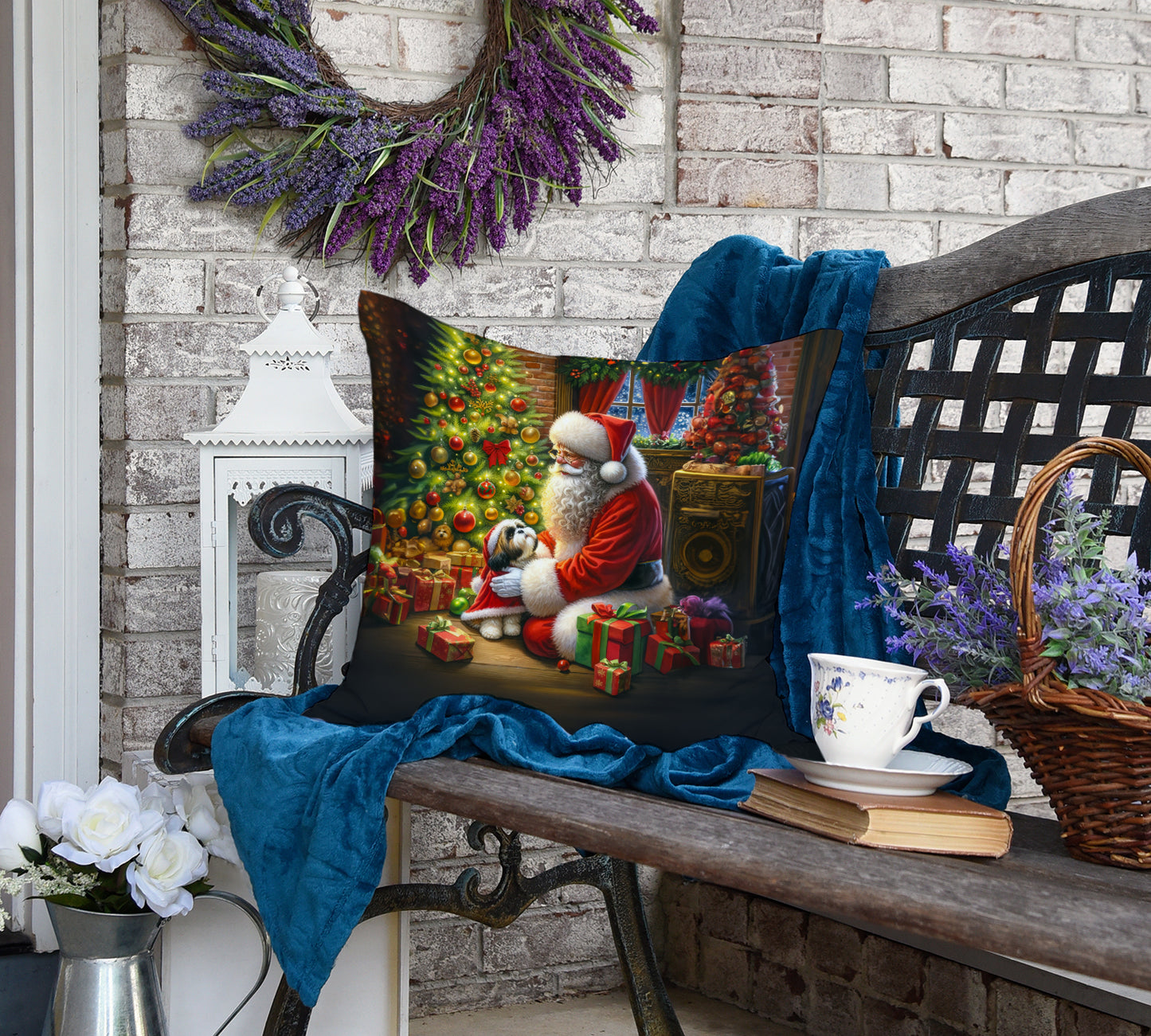 Shih Tzu and Santa Claus Throw Pillow