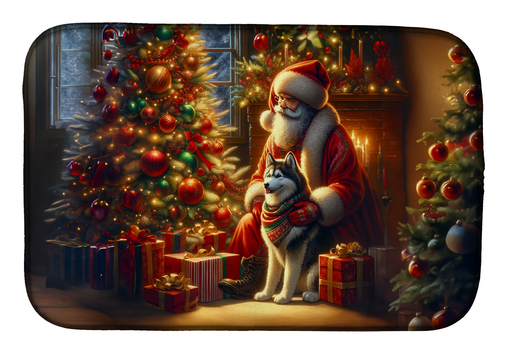 Buy this Siberian Husky and Santa Claus Dish Drying Mat