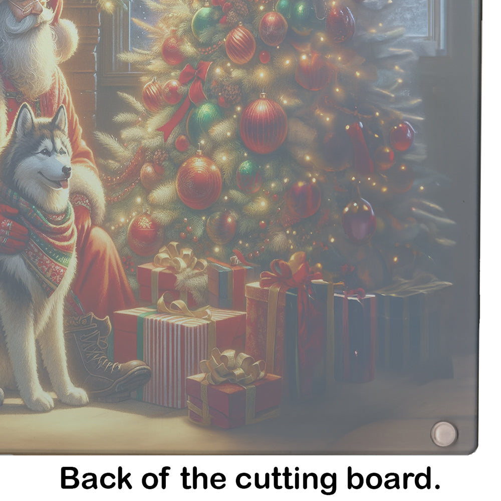 Siberian Husky and Santa Claus Glass Cutting Board