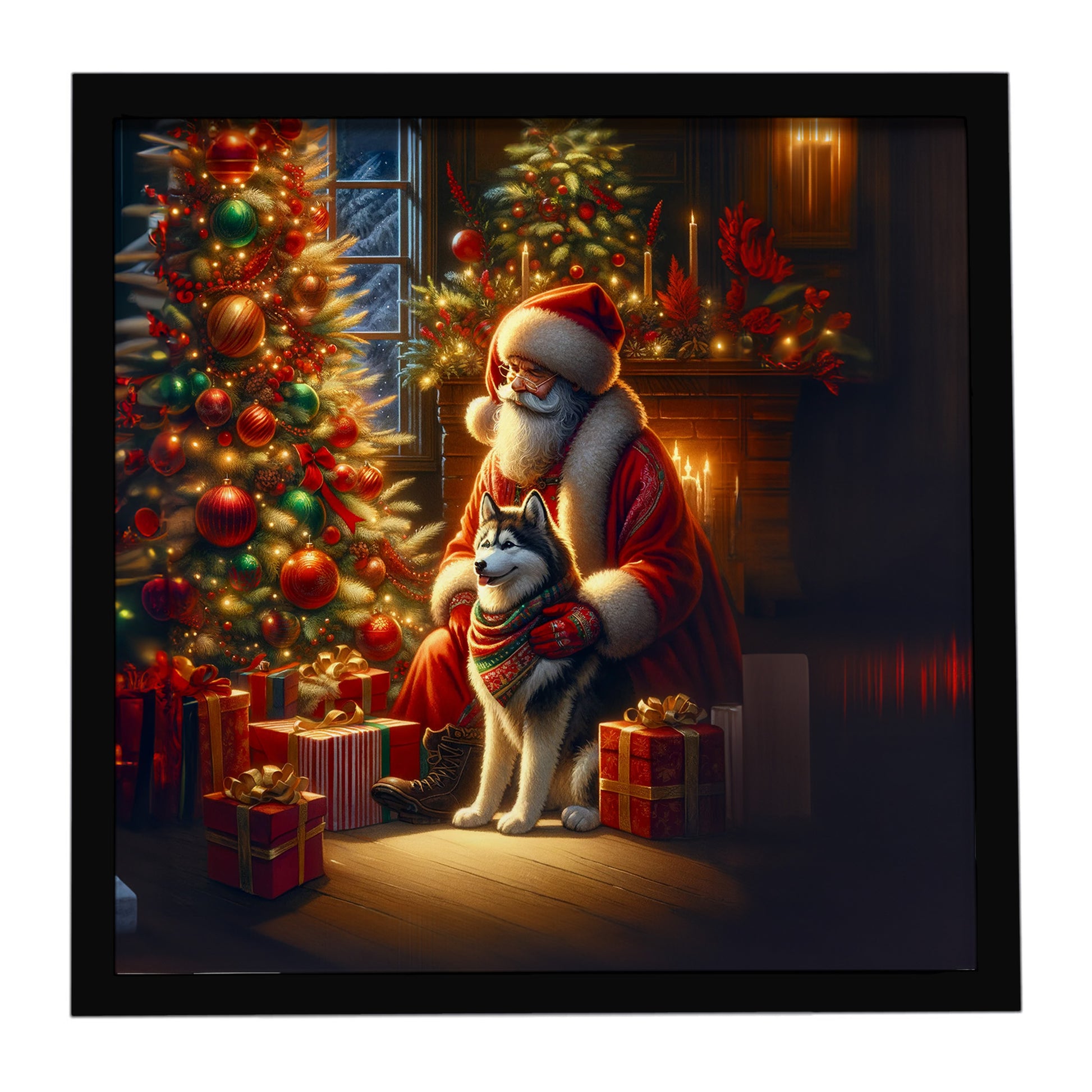 Buy this Siberian Husky and Santa Claus Framed Metal Print