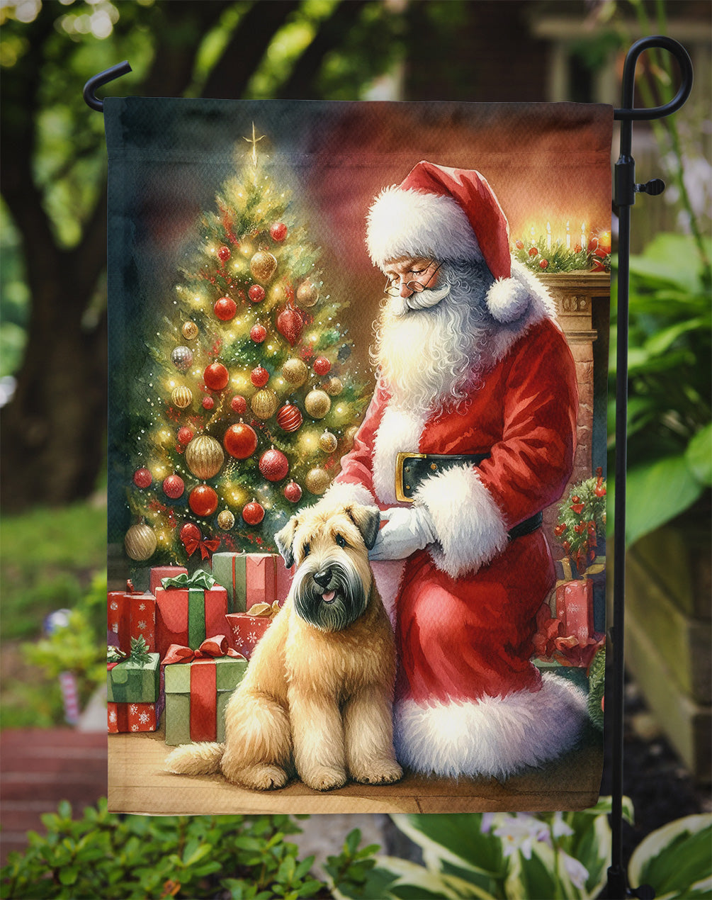 Wheaten Terrier and Santa Claus Garden Flag