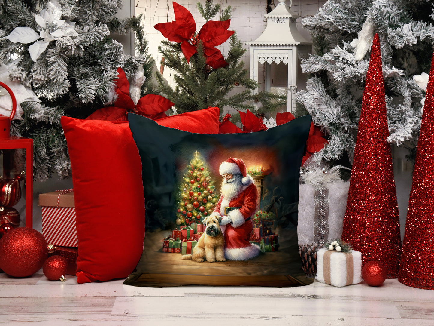 Wheaten Terrier and Santa Claus Throw Pillow