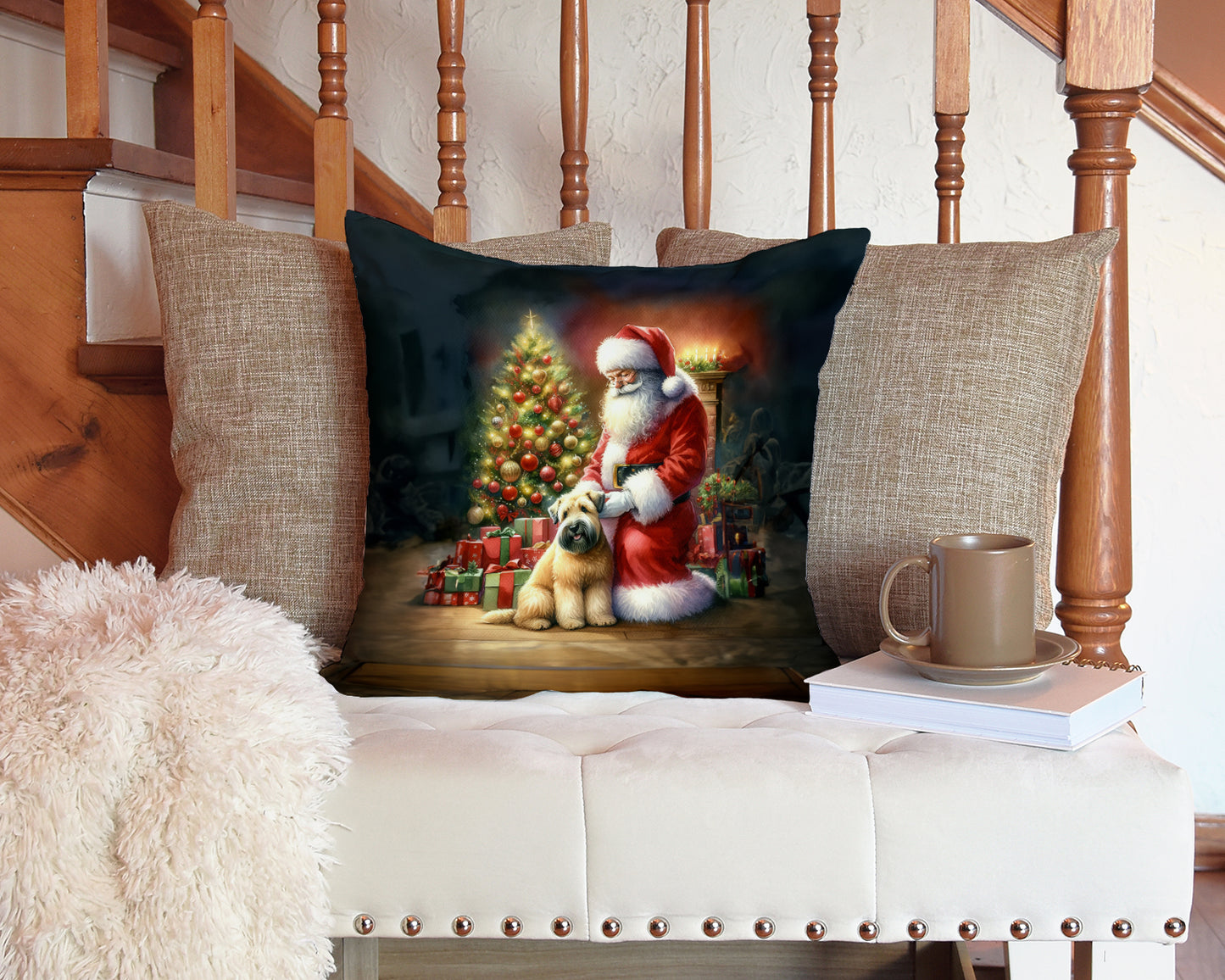 Wheaten Terrier and Santa Claus Throw Pillow