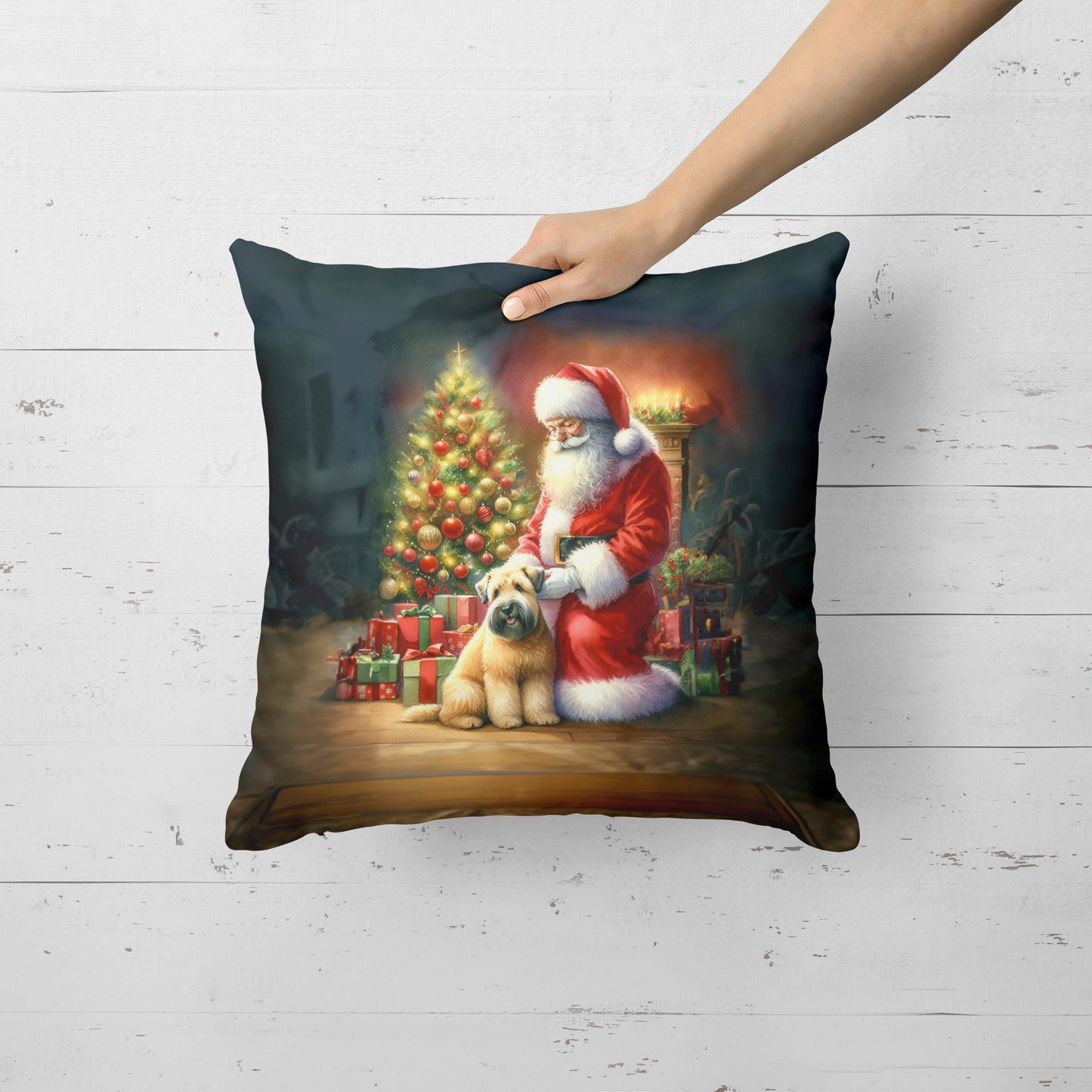 Wheaten Terrier and Santa Claus Throw Pillow