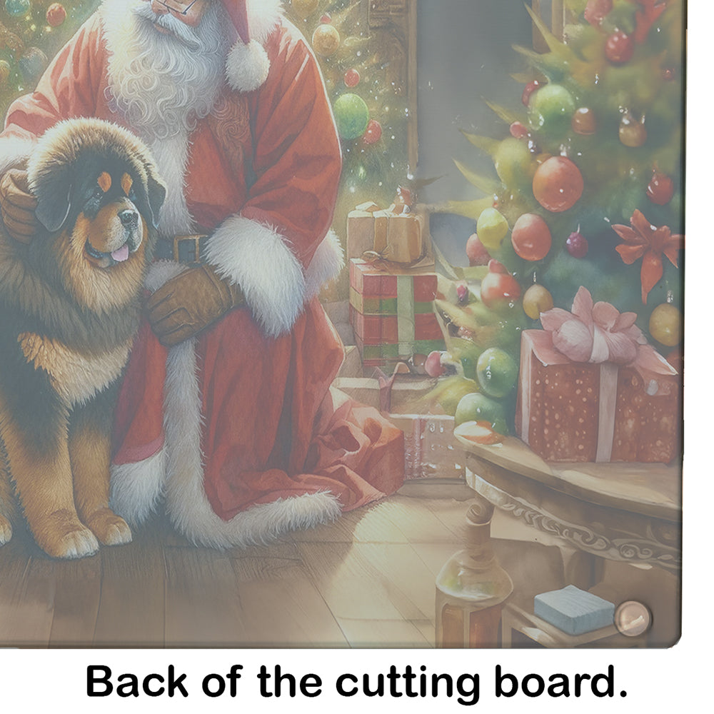 Tibetan Mastiff and Santa Claus Glass Cutting Board