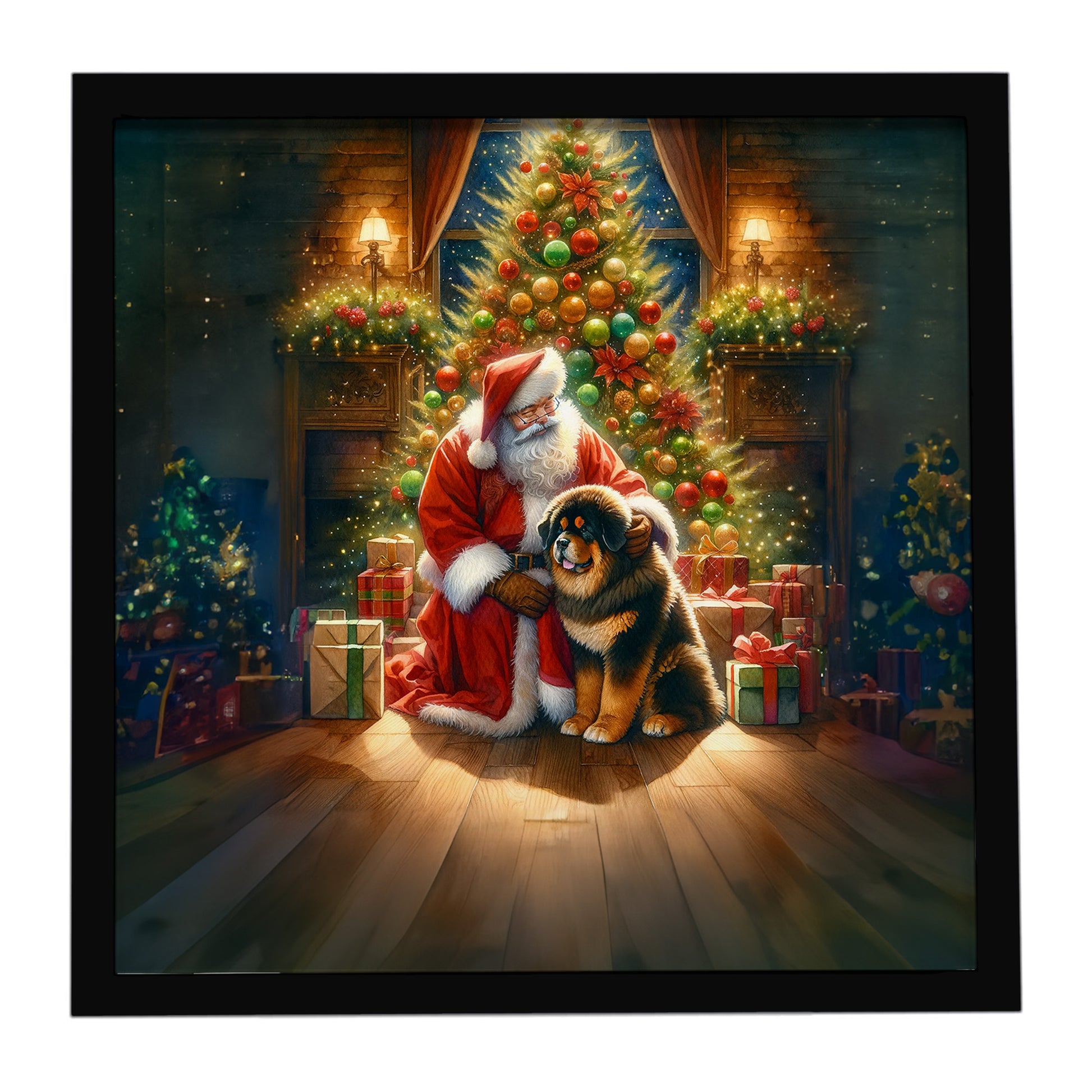 Buy this Tibetan Mastiff and Santa Claus Framed Metal Print