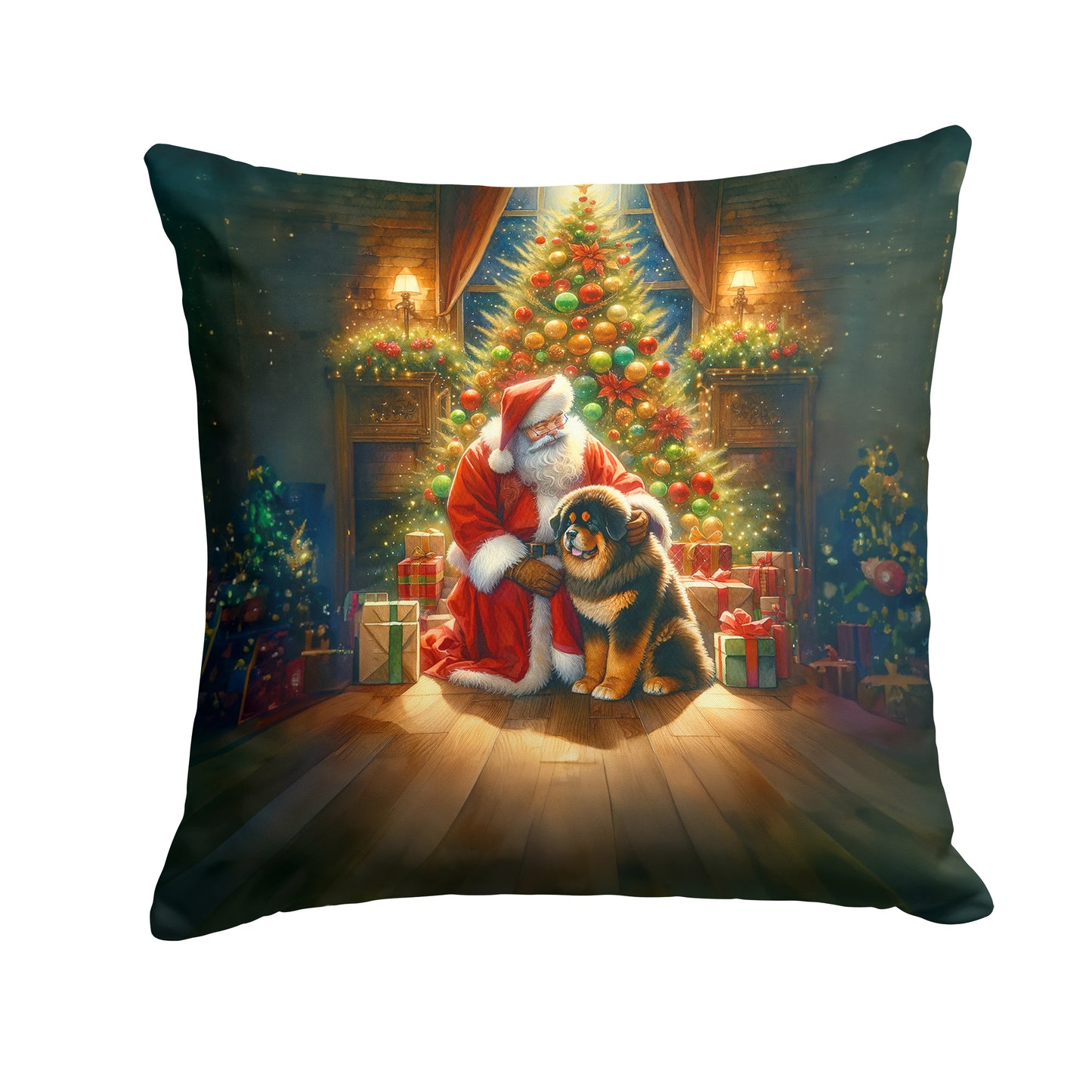 Buy this Tibetan Mastiff and Santa Claus Throw Pillow