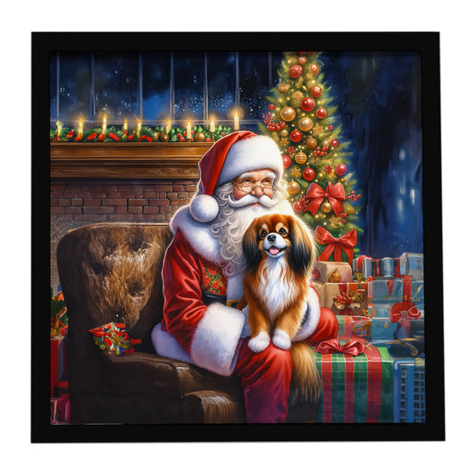Buy this Tibetan Spaniel and Santa Claus Framed Metal Print