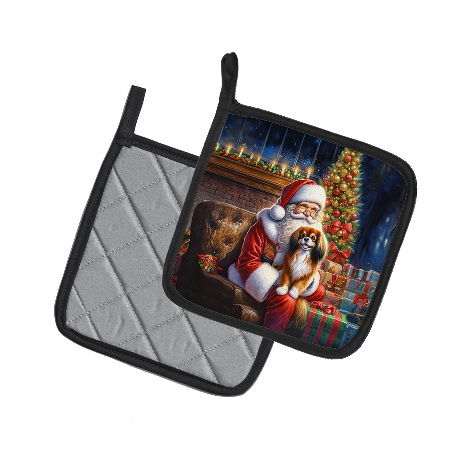 Tibetan Spaniel and Santa Claus Pair of Pot Holders