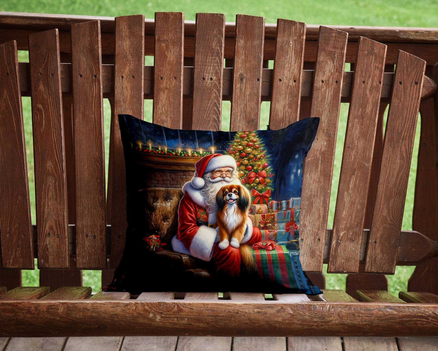 Tibetan Spaniel and Santa Claus Throw Pillow