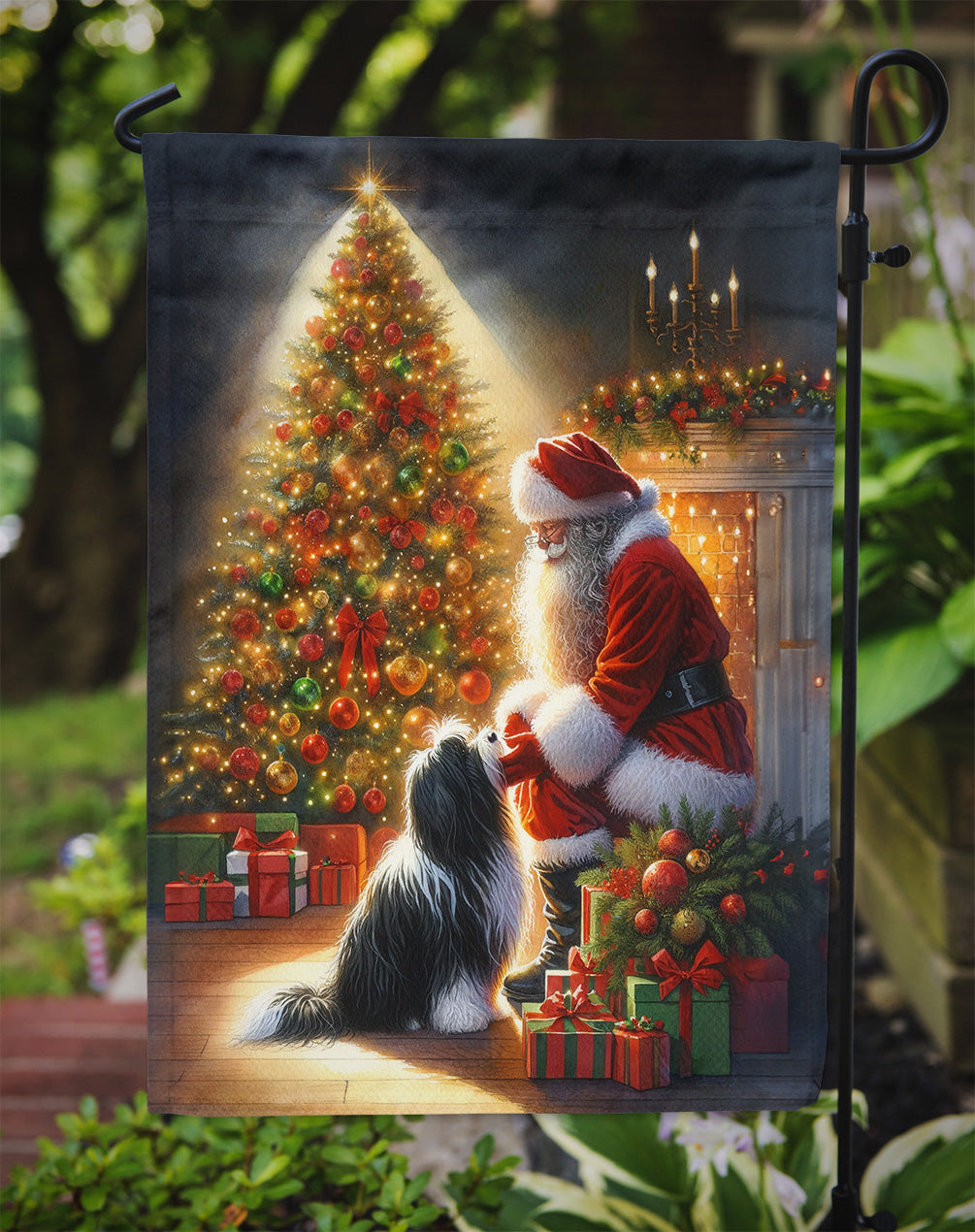 Tibetan Terrier and Santa Claus Garden Flag