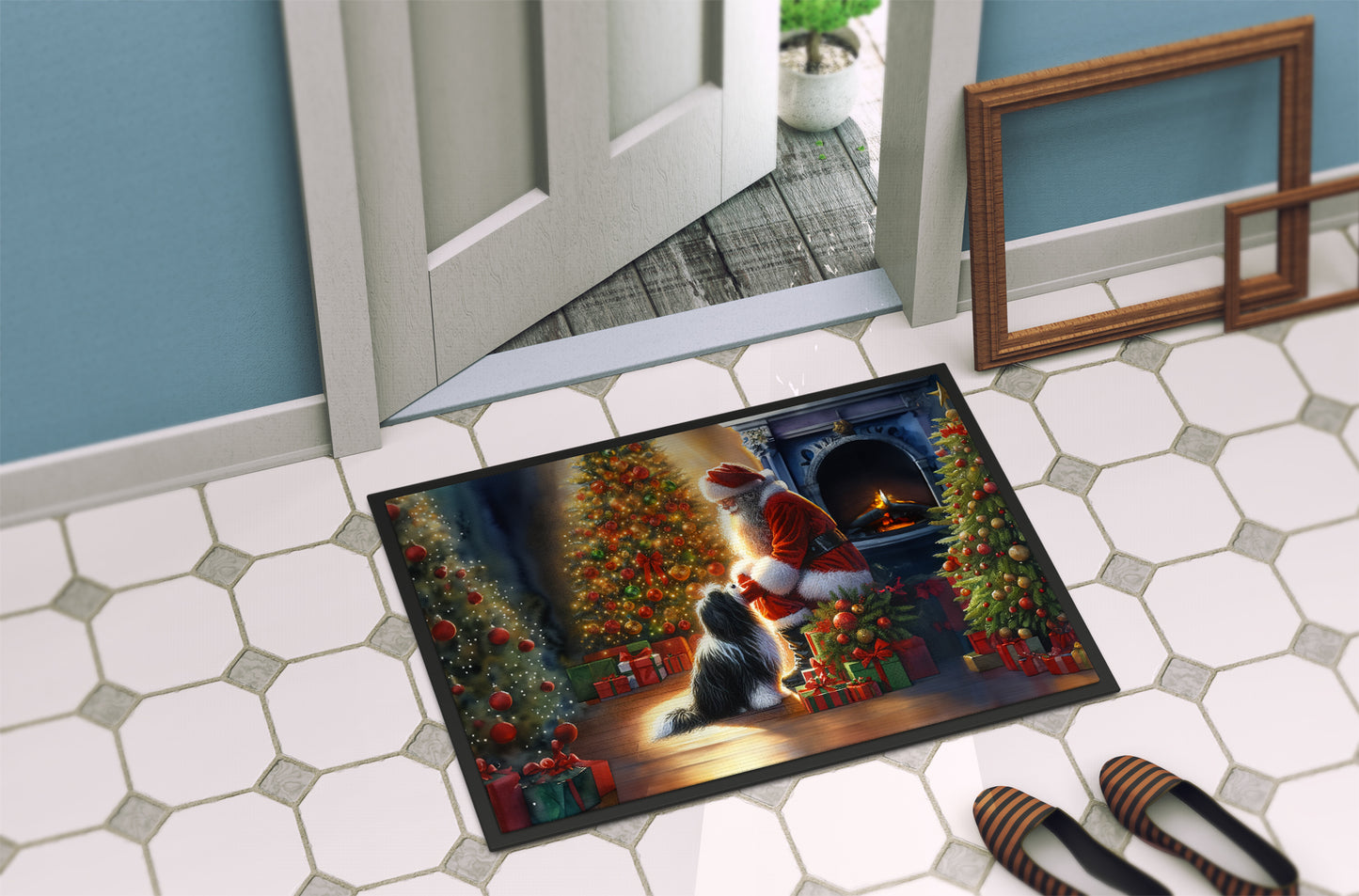 Tibetan Terrier and Santa Claus Doormat