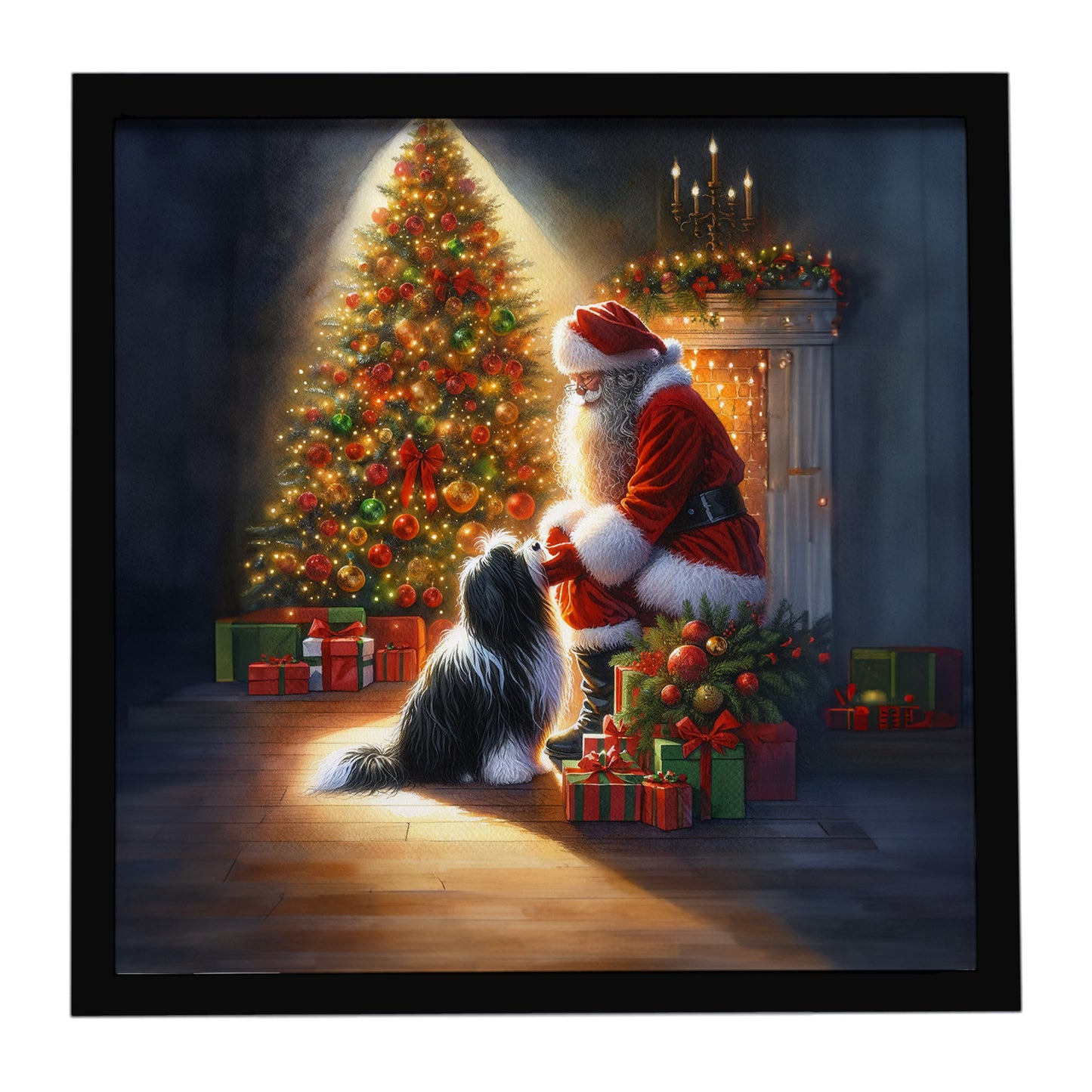 Buy this Tibetan Terrier and Santa Claus Framed Metal Print