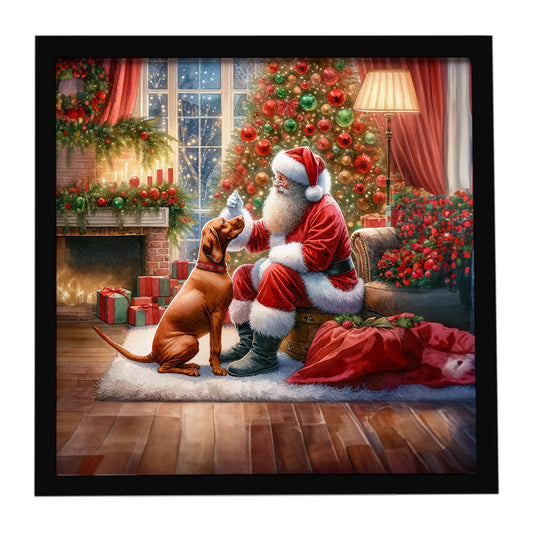 Buy this Vizsla and Santa Claus Framed Metal Print