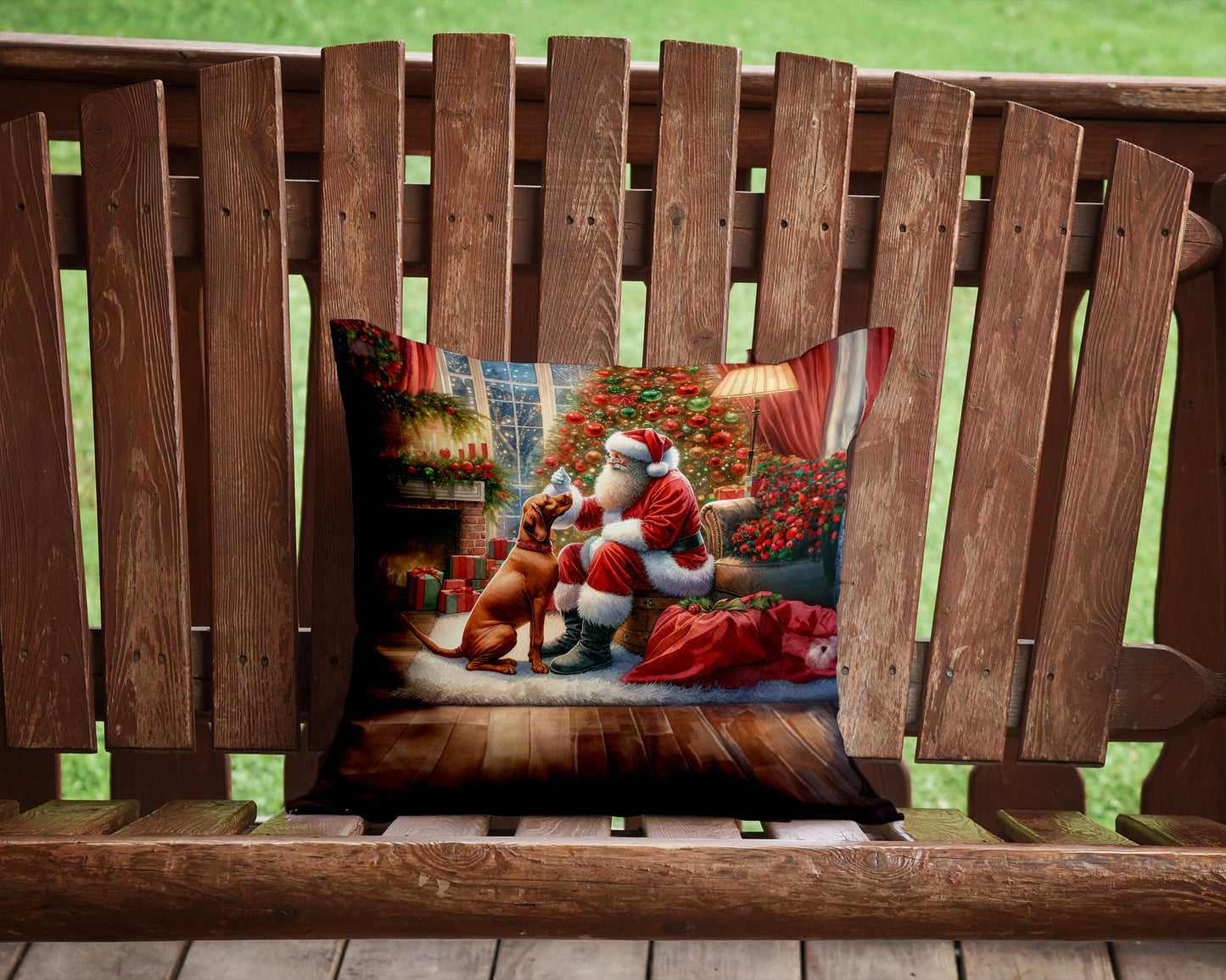 Vizsla and Santa Claus Throw Pillow