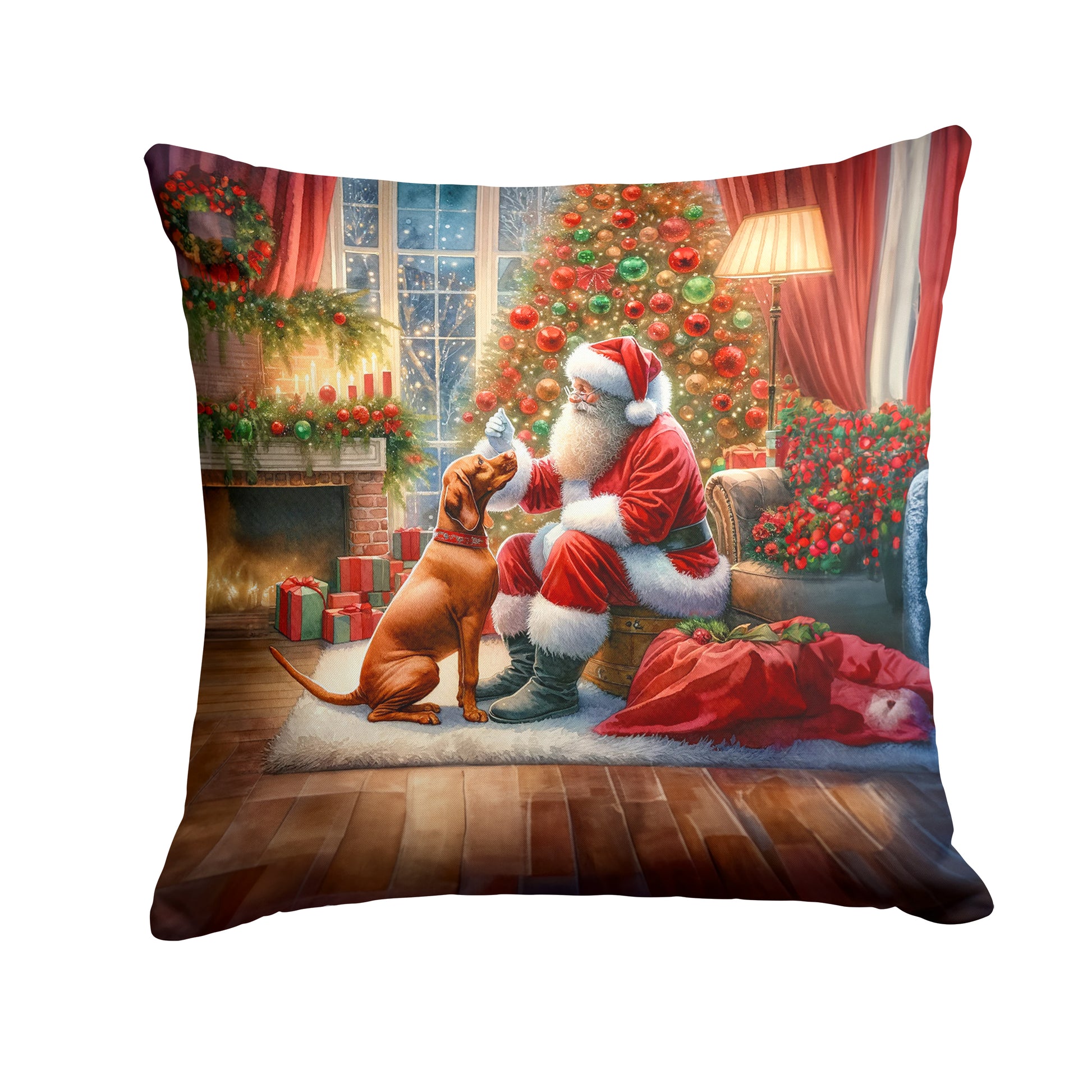 Buy this Vizsla and Santa Claus Throw Pillow