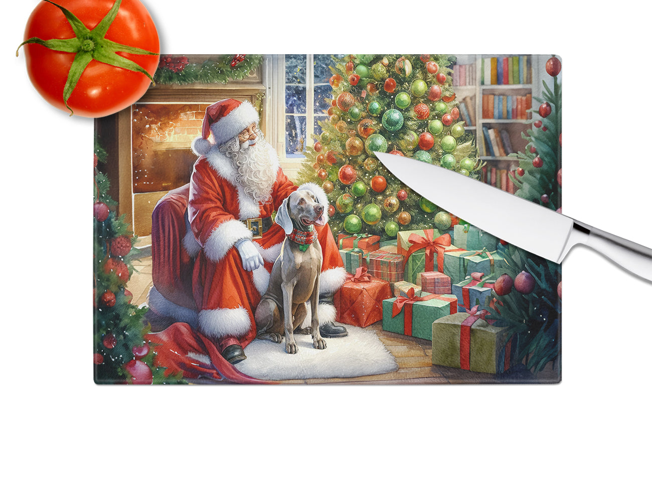 Weimaraner and Santa Claus Glass Cutting Board