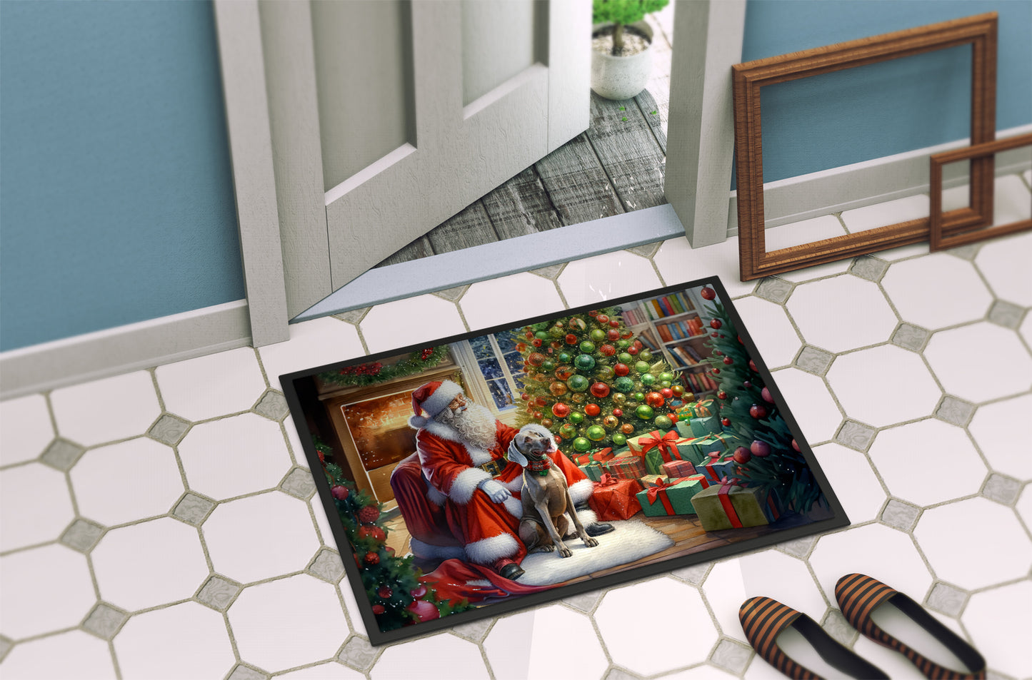 Weimaraner and Santa Claus Doormat