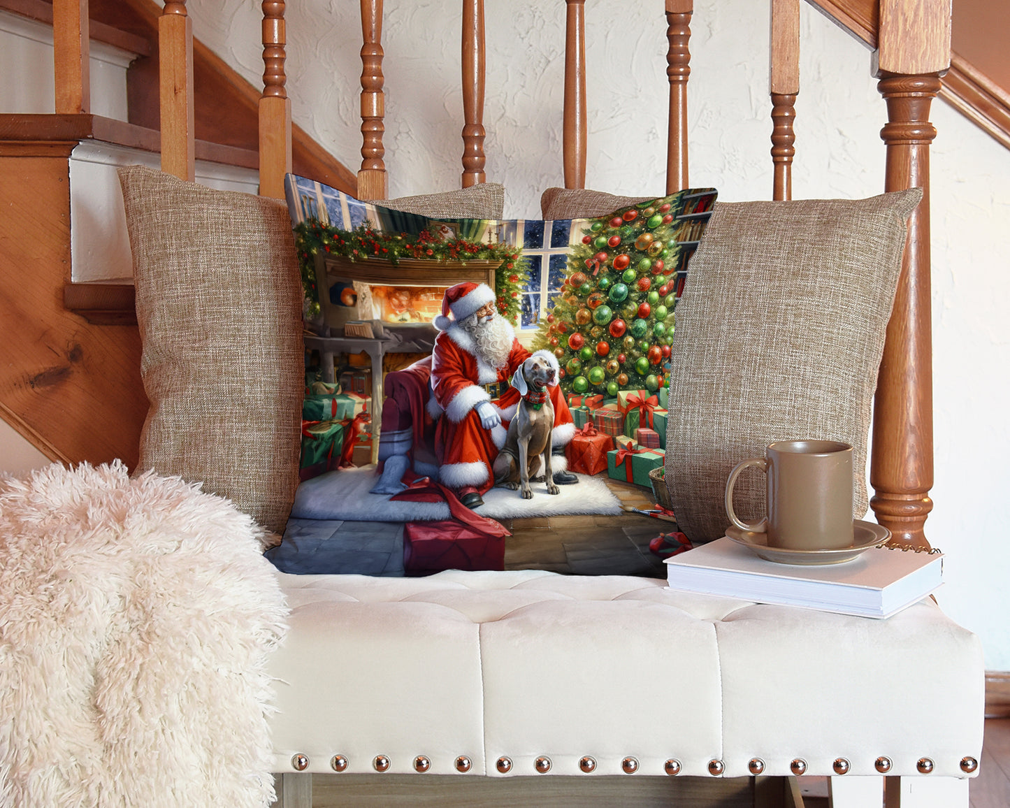 Weimaraner and Santa Claus Throw Pillow