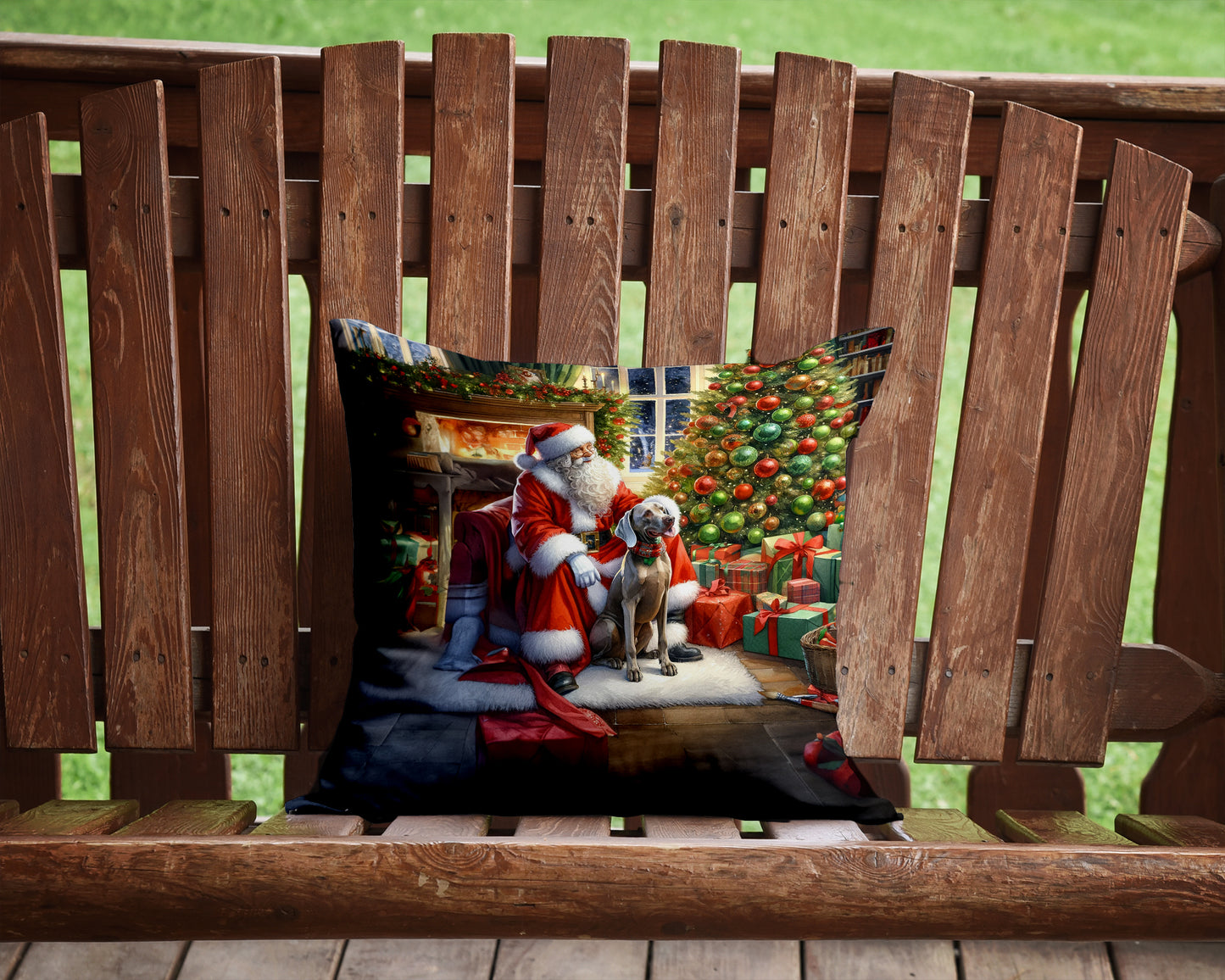 Weimaraner and Santa Claus Throw Pillow