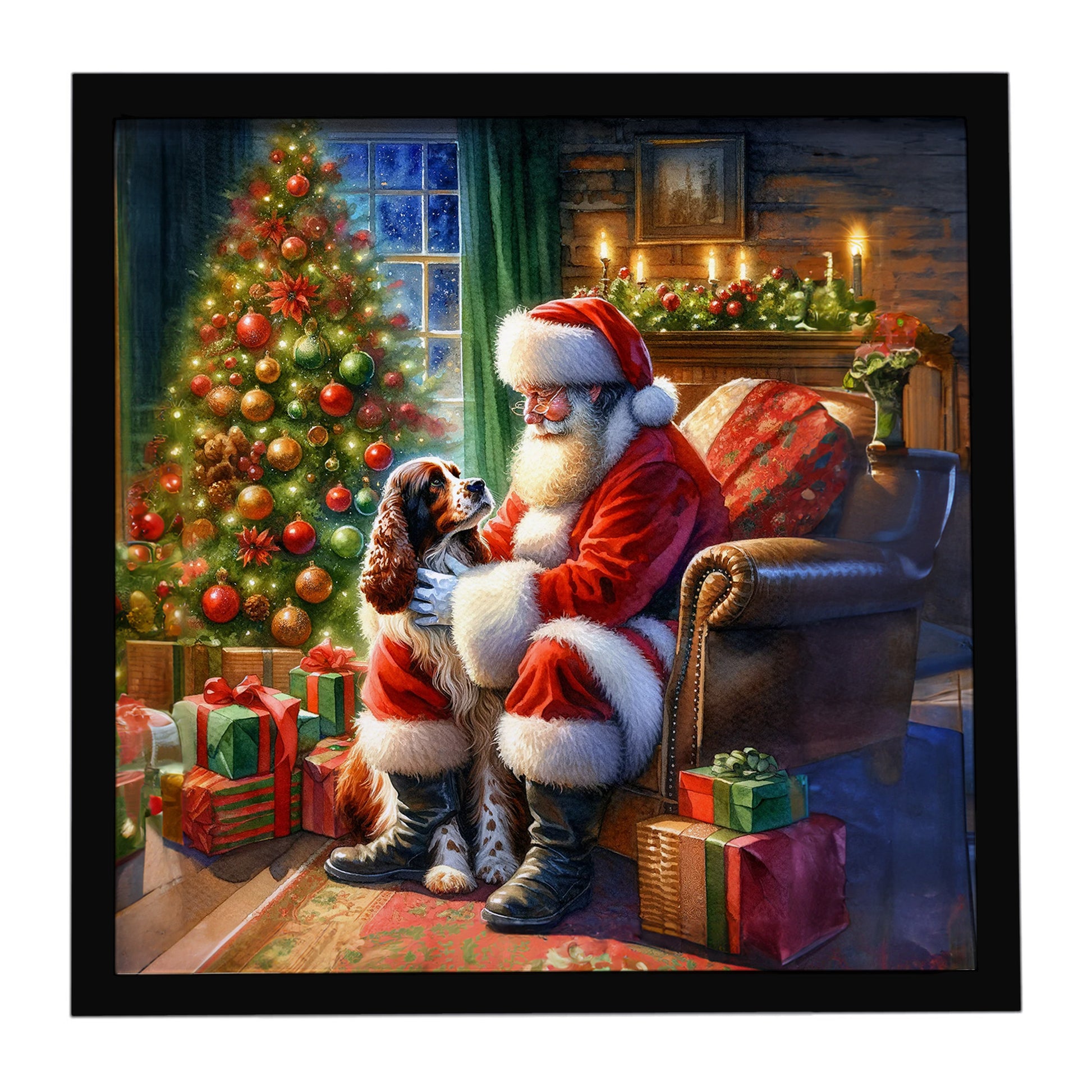 Buy this Welsh Springer Spaniel and Santa Claus Framed Metal Print