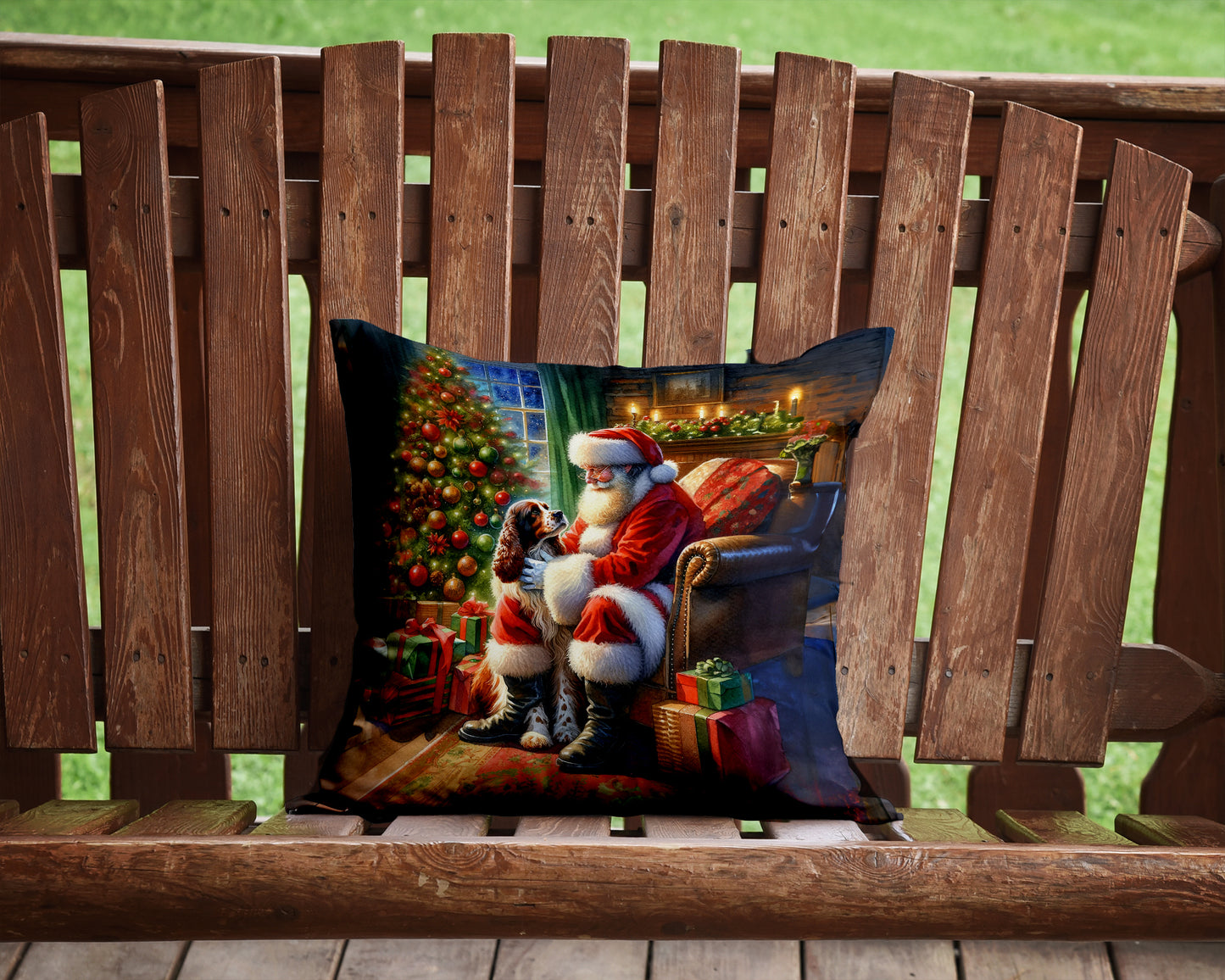 Welsh Springer Spaniel and Santa Claus Throw Pillow